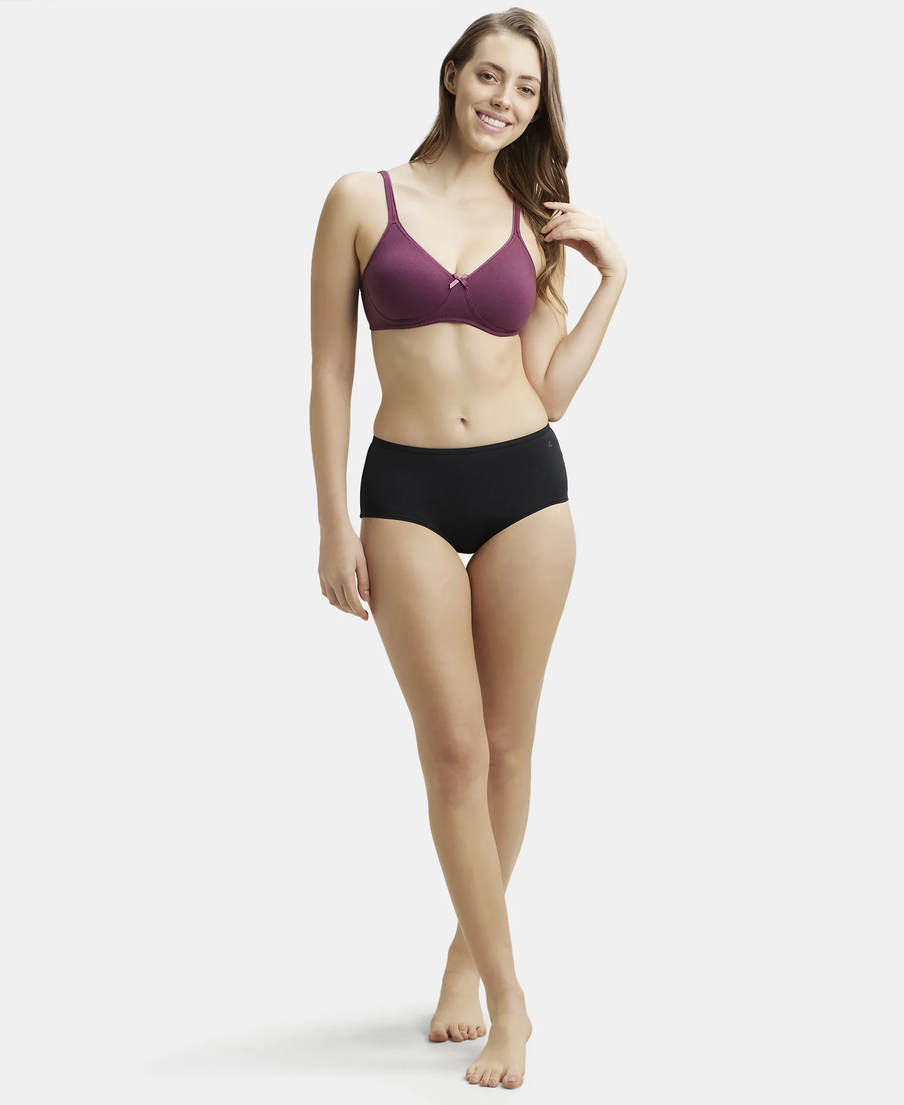 Wirefree Non Padded Super Combed Cotton Elastane Stretch Medium Coverage Everyday Bra with Concealed Shaper Panel - Prune - Image 4