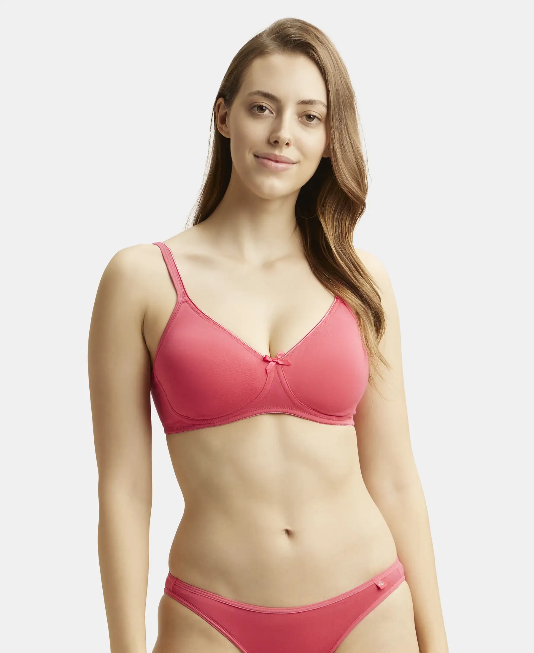 Wirefree Non Padded Super Combed Cotton Elastane Stretch Medium Coverage Everyday Bra with Concealed Shaper Panel - Ruby