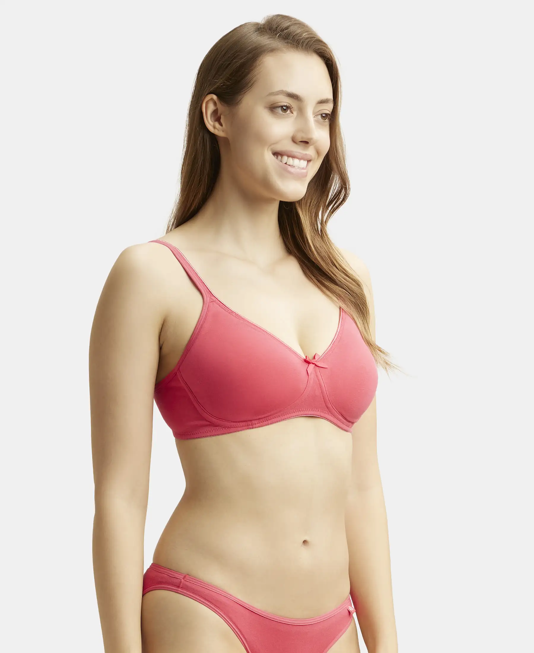 Wirefree Non Padded Super Combed Cotton Elastane Stretch Medium Coverage Everyday Bra with Concealed Shaper Panel - Ruby - Image 2
