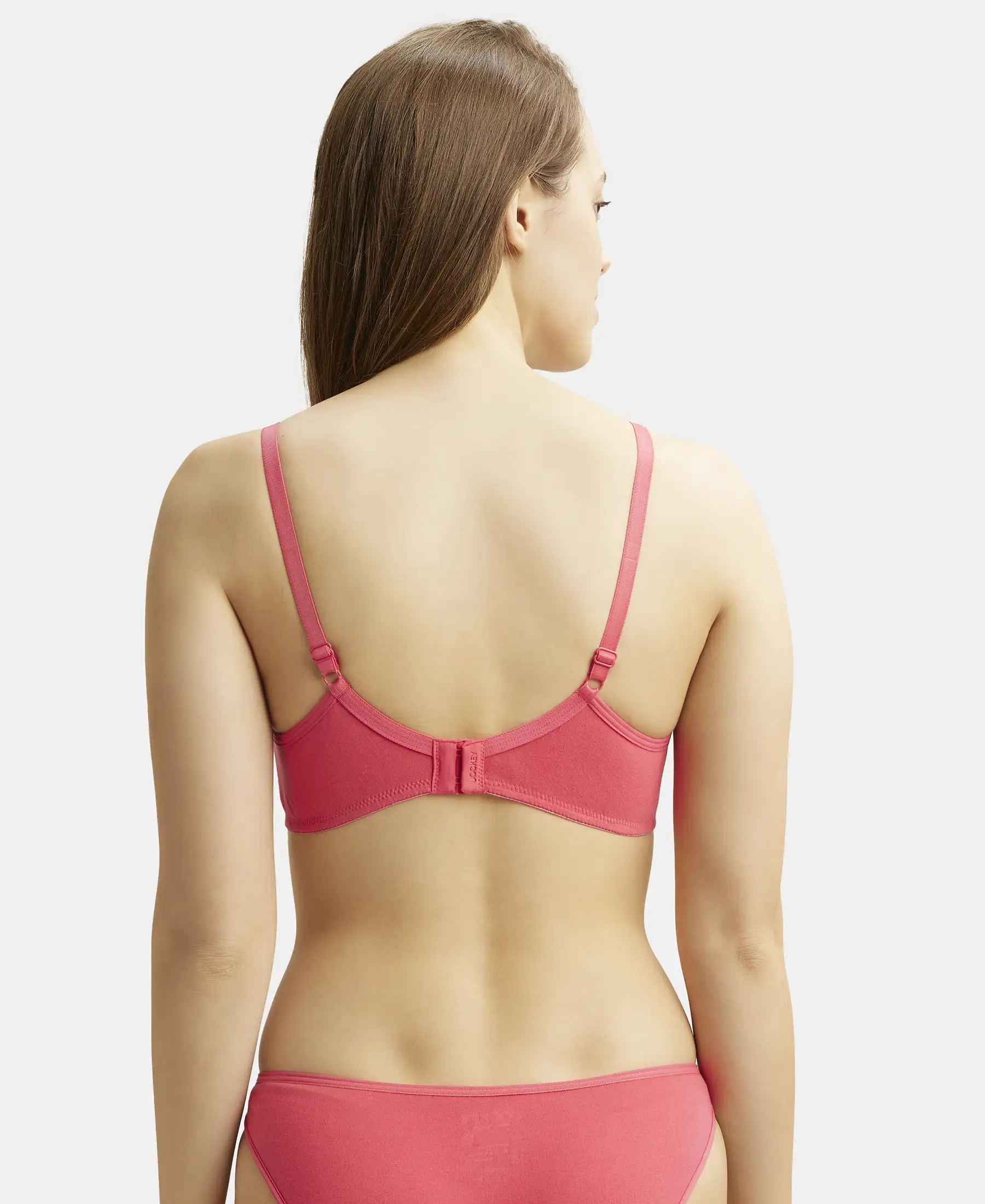 Wirefree Non Padded Super Combed Cotton Elastane Stretch Medium Coverage Everyday Bra with Concealed Shaper Panel - Ruby - Image 3