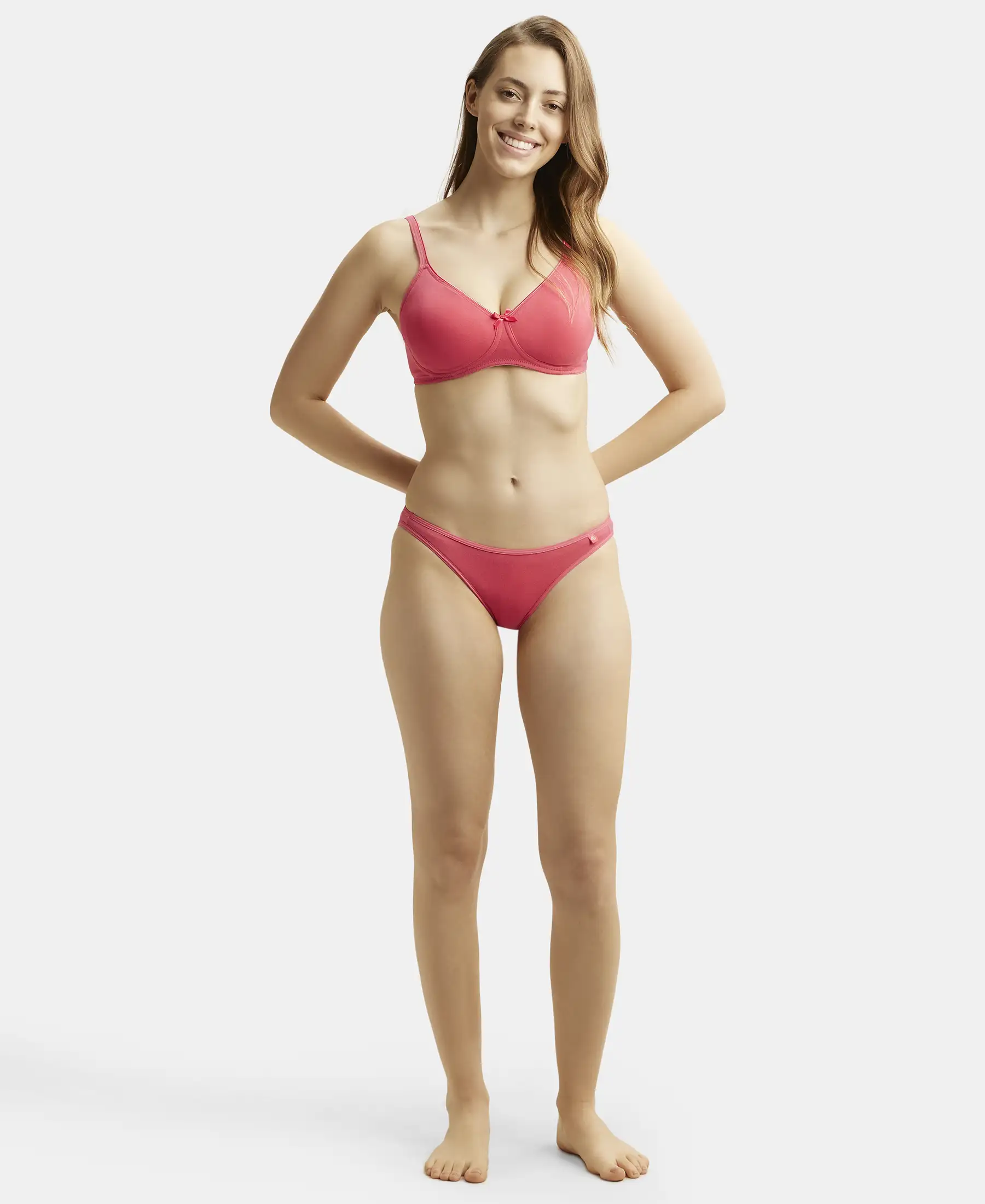 Wirefree Non Padded Super Combed Cotton Elastane Stretch Medium Coverage Everyday Bra with Concealed Shaper Panel - Ruby - Image 4