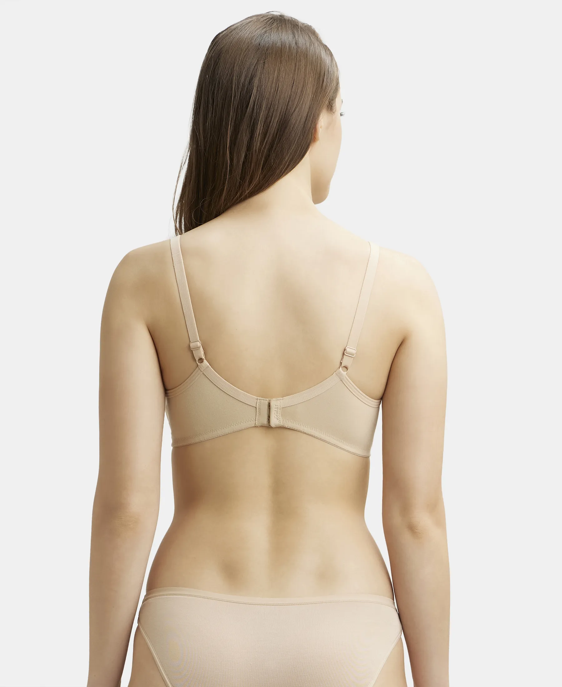 Wirefree Non Padded Super Combed Cotton Elastane Stretch Medium Coverage Everyday Bra with Concealed Shaper Panel - Skin - Image 3
