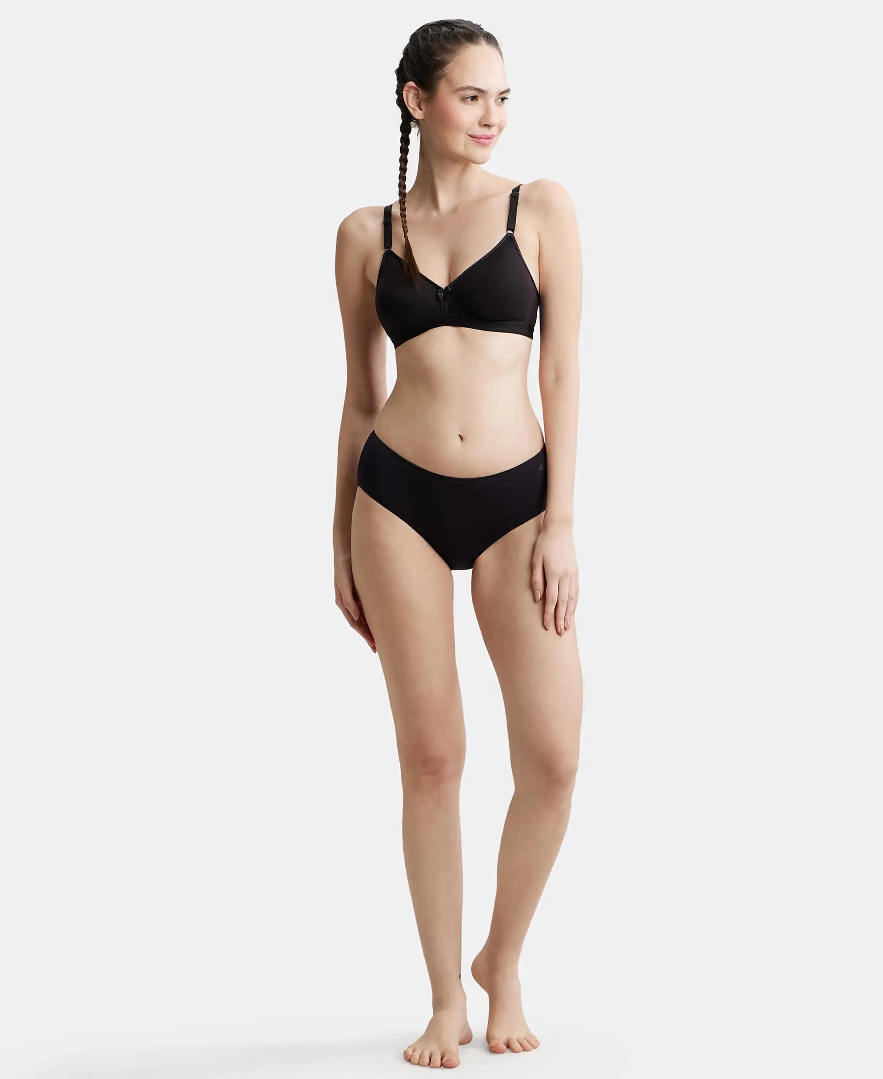 Wirefree Non Padded Super Combed Cotton Elastane Stretch Everyday Bra with Ultrasoft and Durable Underband - Black - Image 4
