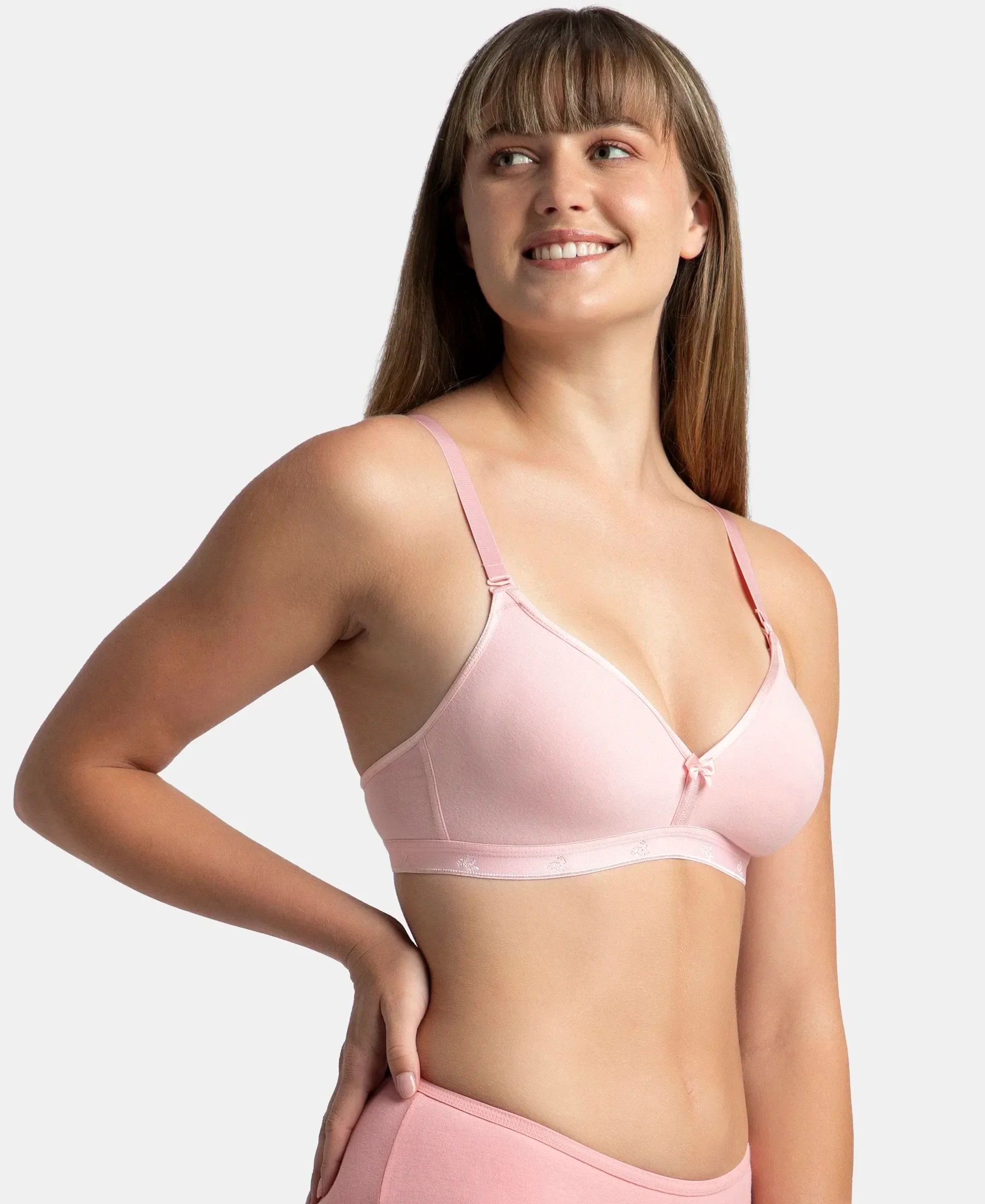 Wirefree Non Padded Super Combed Cotton Elastane Stretch Everyday Bra with Ultrasoft and Durable Underband - Candy Pink - Image 2