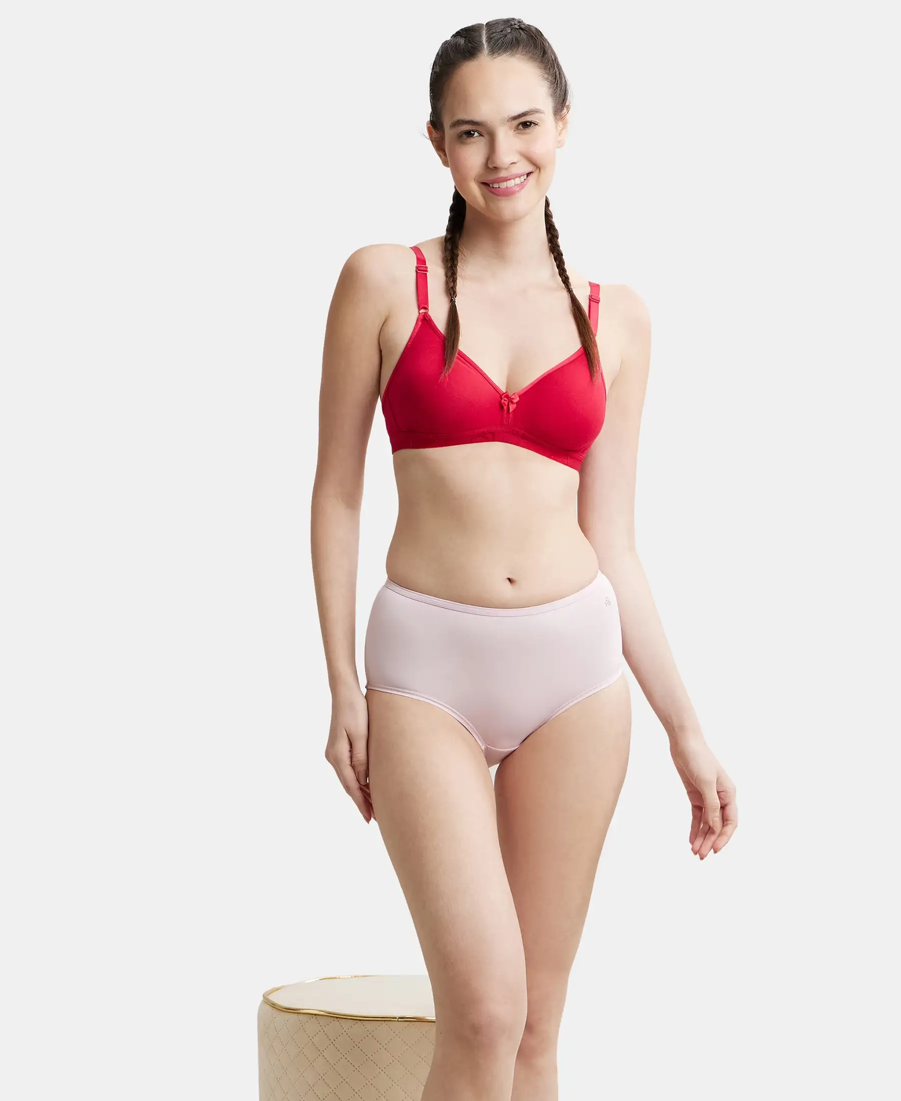 Wirefree Non Padded Super Combed Cotton Elastane Stretch Everyday Bra with Ultrasoft and Durable Underband - Red Love - Image 5