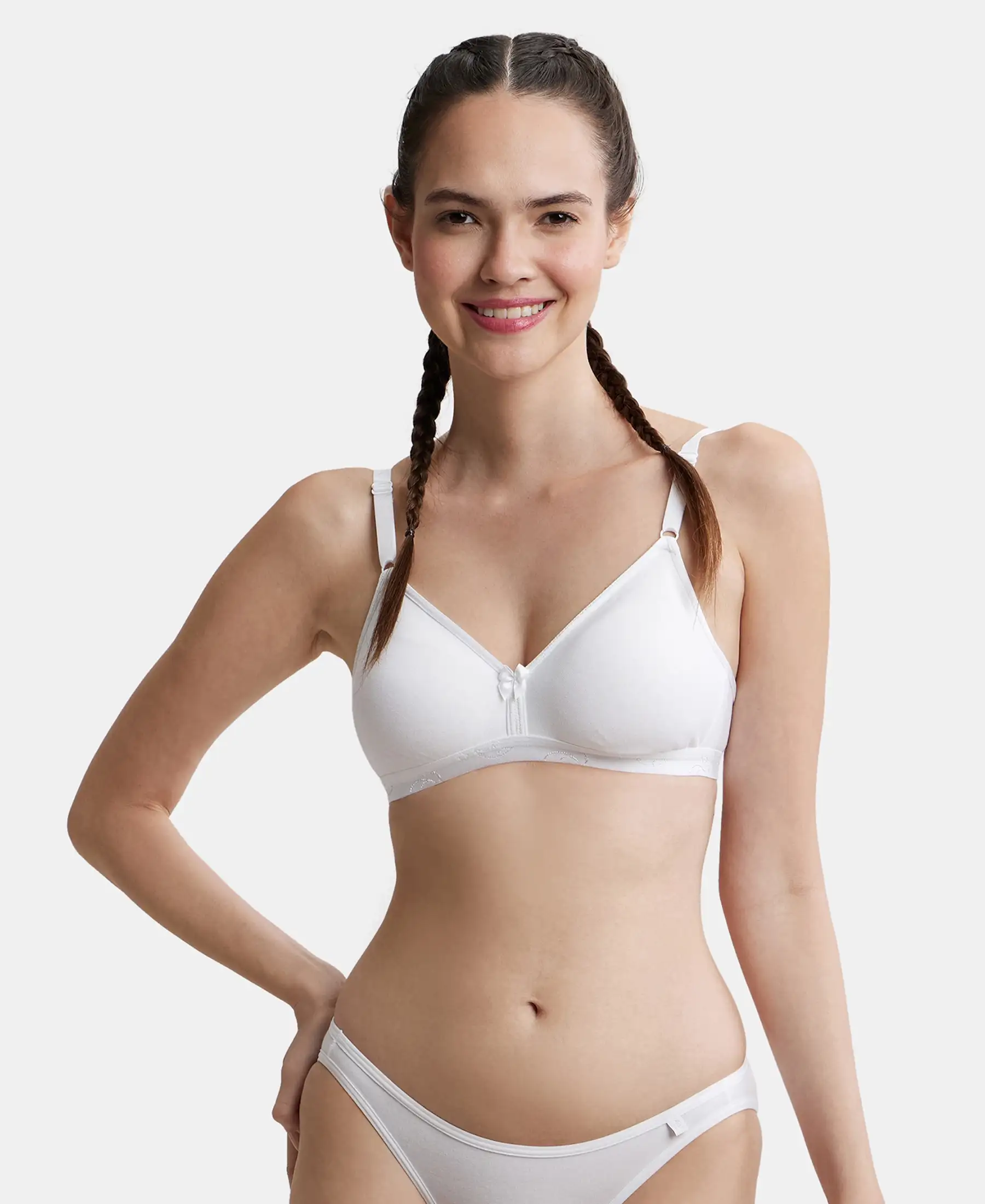 Wirefree Non Padded Super Combed Cotton Elastane Stretch Everyday Bra with Ultrasoft and Durable Underband - White