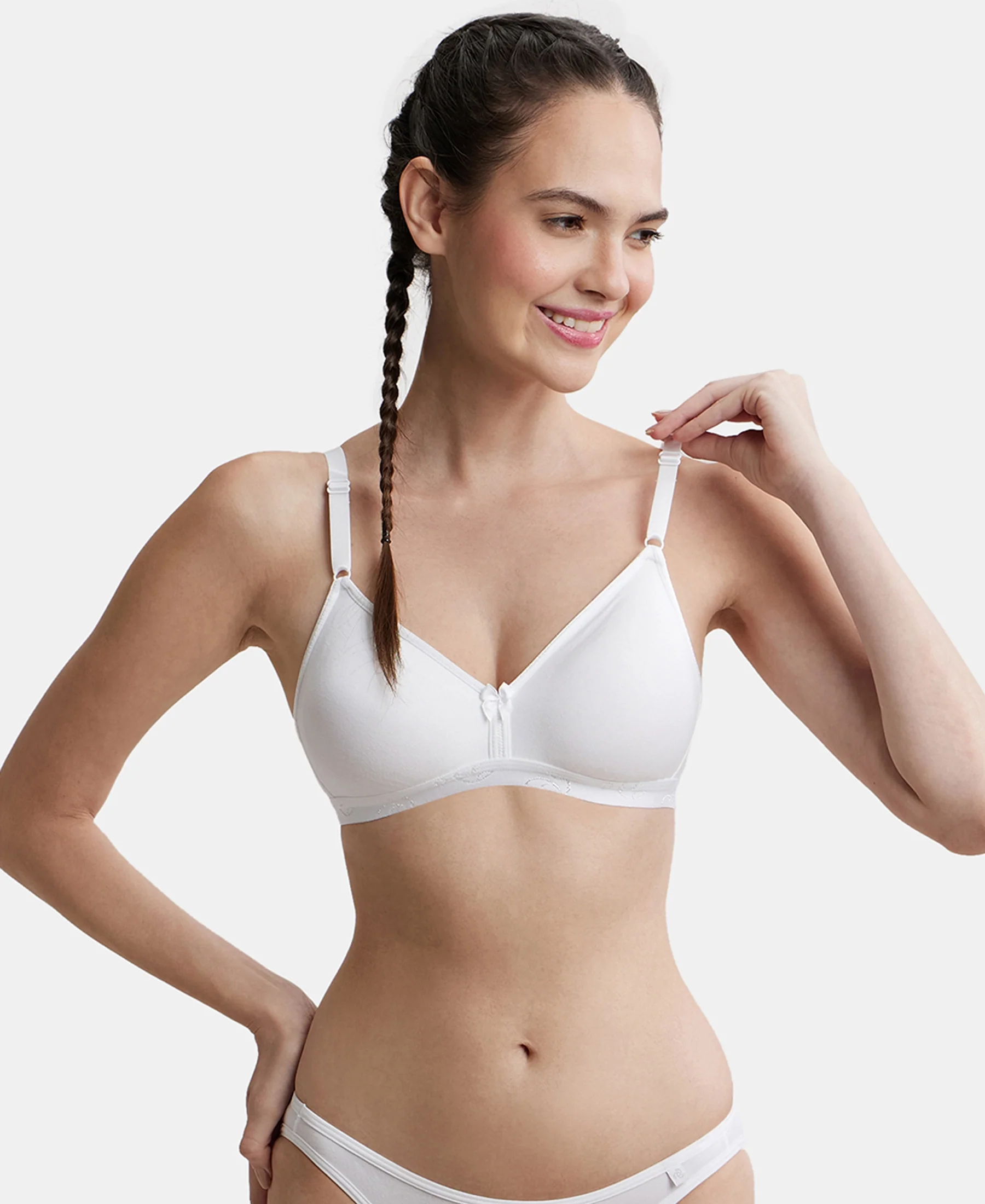 Wirefree Non Padded Super Combed Cotton Elastane Stretch Everyday Bra with Ultrasoft and Durable Underband - White - Image 5