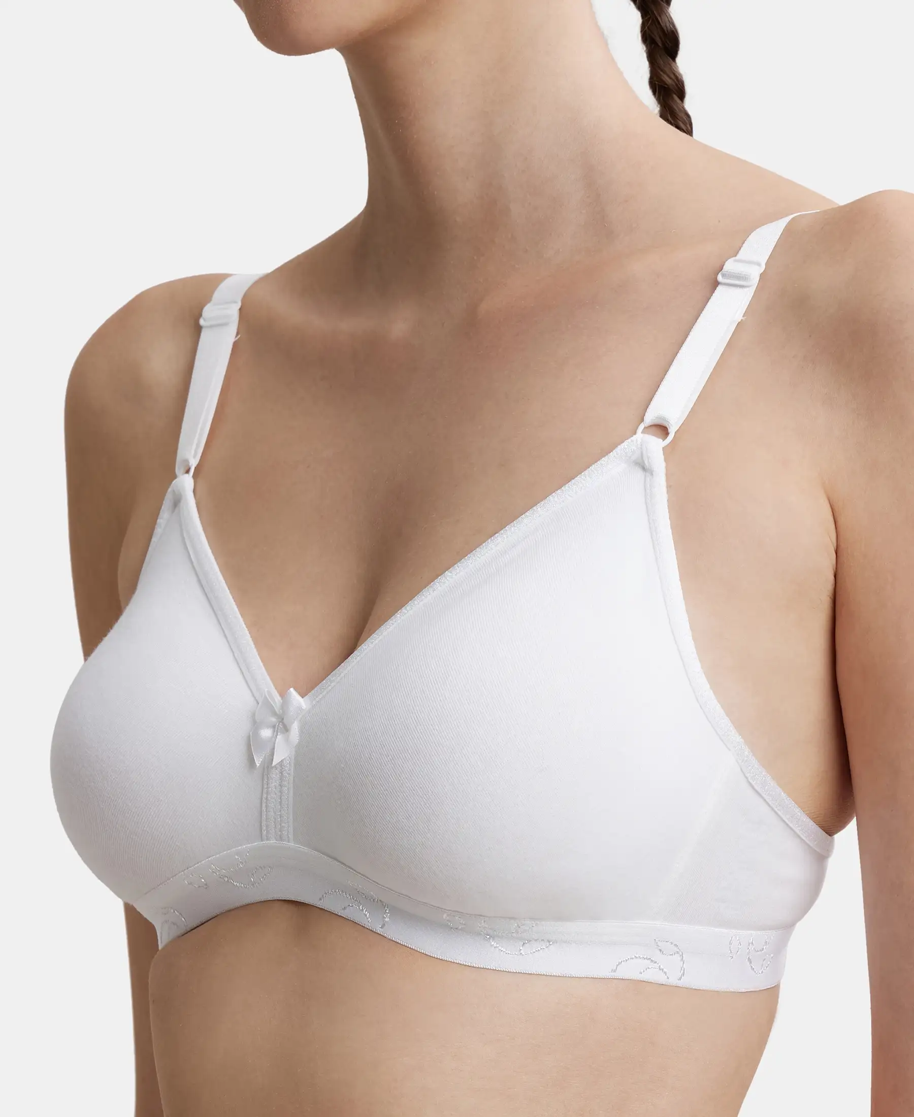 Wirefree Non Padded Super Combed Cotton Elastane Stretch Everyday Bra with Ultrasoft and Durable Underband - White - Image 6
