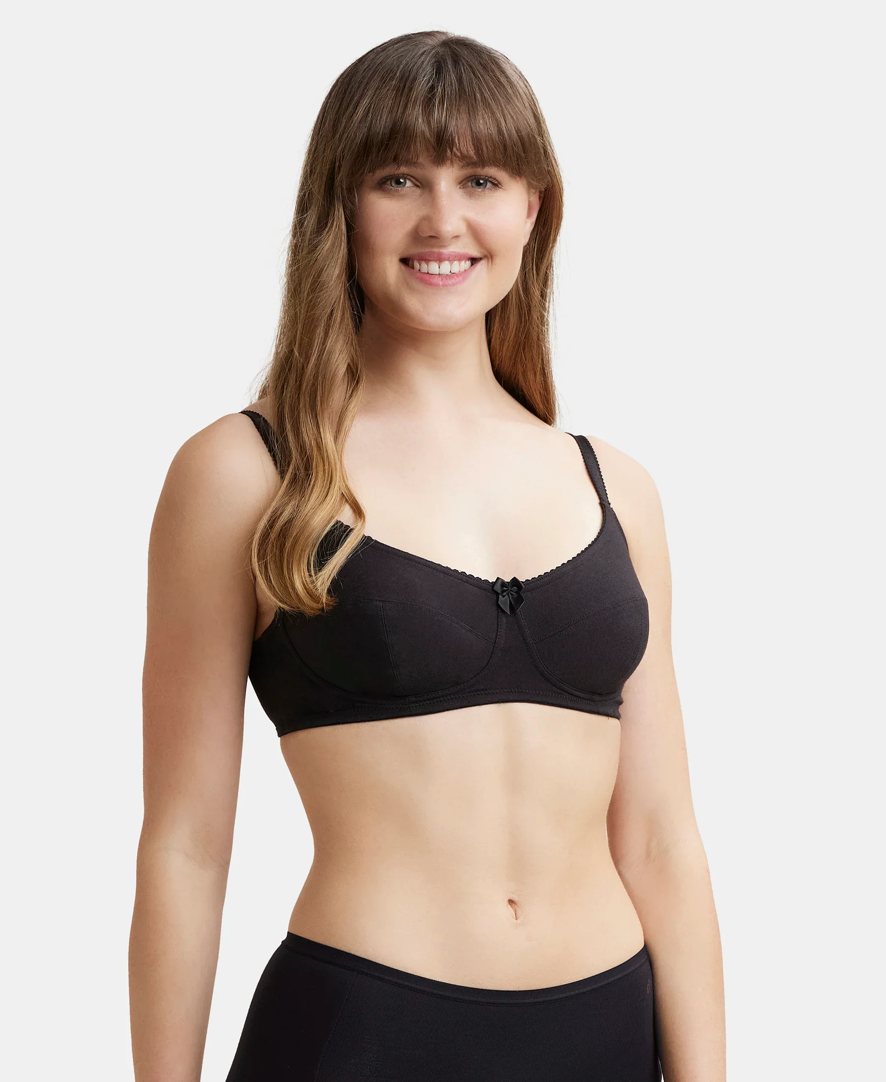 Wirefree Non Padded Super Combed Cotton Elastane Stretch Full Coverage Plus Size Bra with Soft Adjustable Straps - Black - Image 2