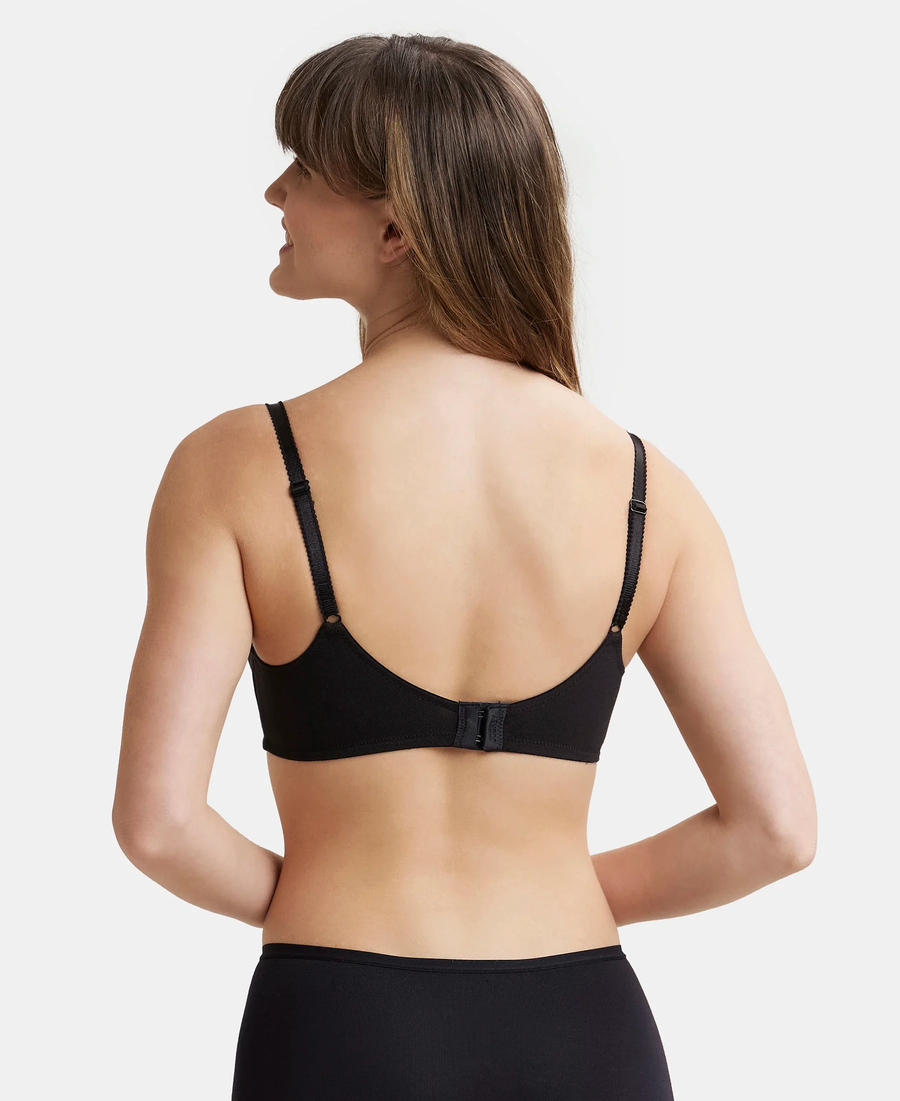 Wirefree Non Padded Super Combed Cotton Elastane Stretch Full Coverage Plus Size Bra with Soft Adjustable Straps - Black - Image 3