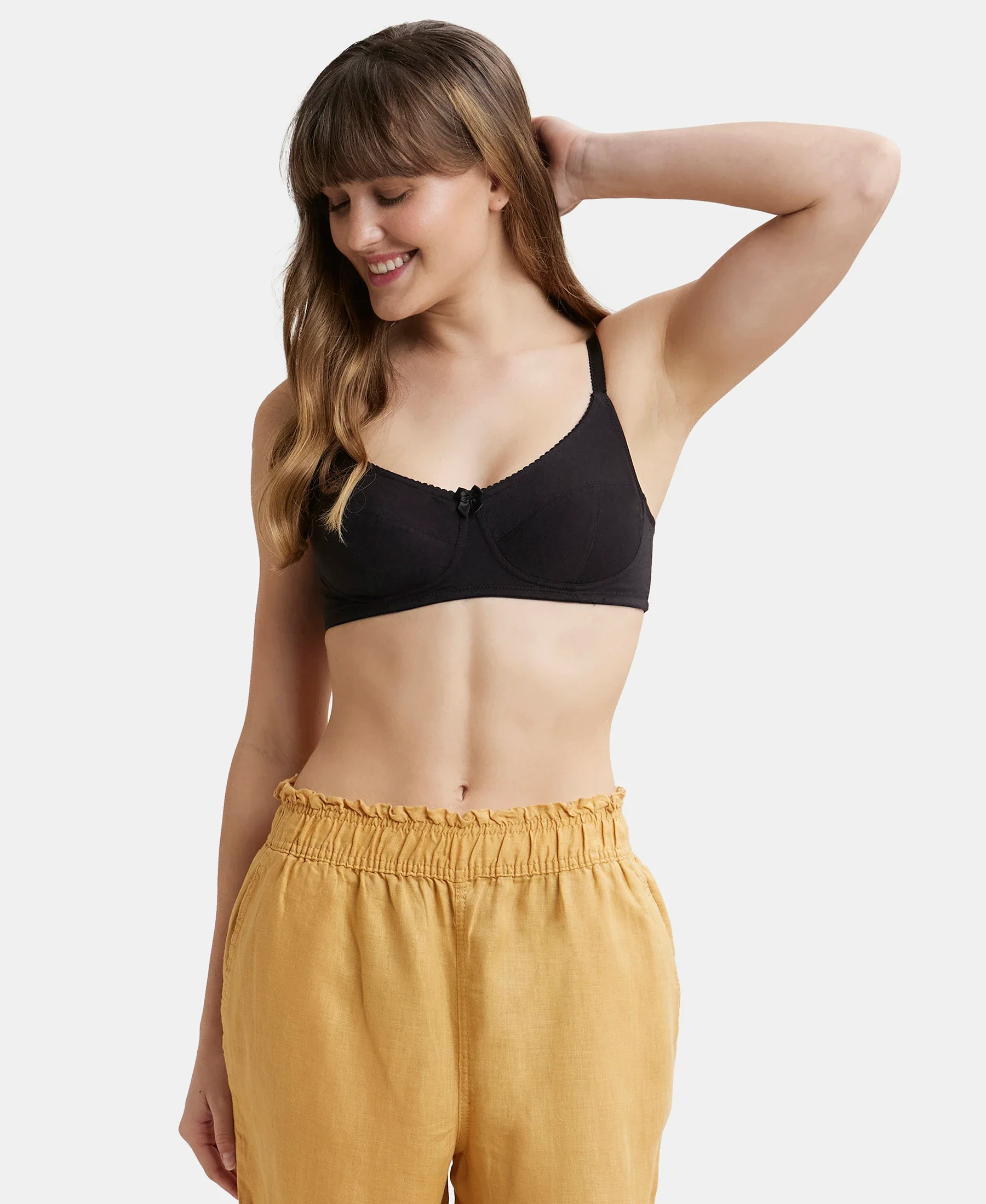 Wirefree Non Padded Super Combed Cotton Elastane Stretch Full Coverage Plus Size Bra with Soft Adjustable Straps - Black - Image 5