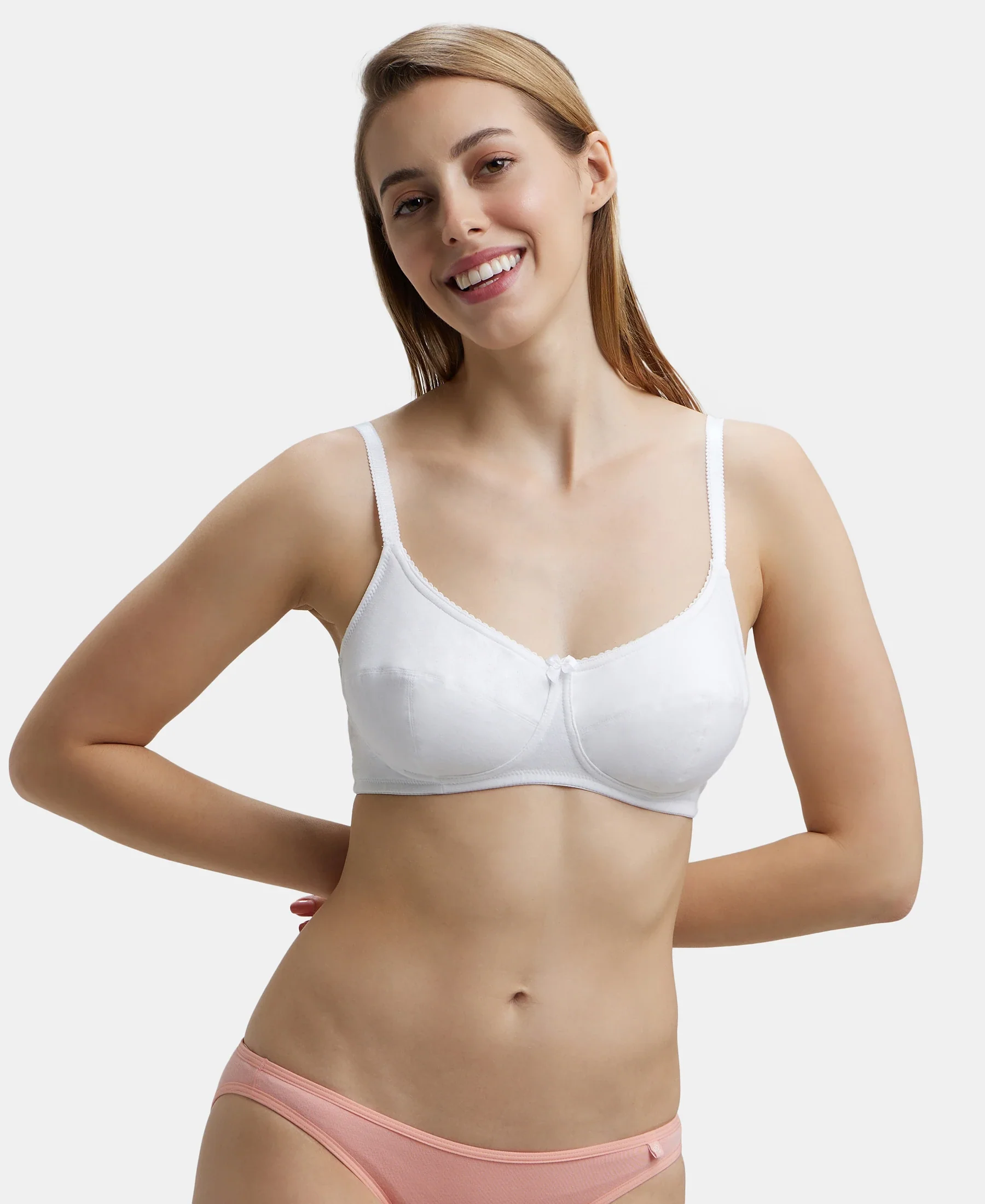 Wirefree Non Padded Super Combed Cotton Elastane Stretch Full Coverage Everyday Bra with Soft Adjustable Straps - White - Image 5