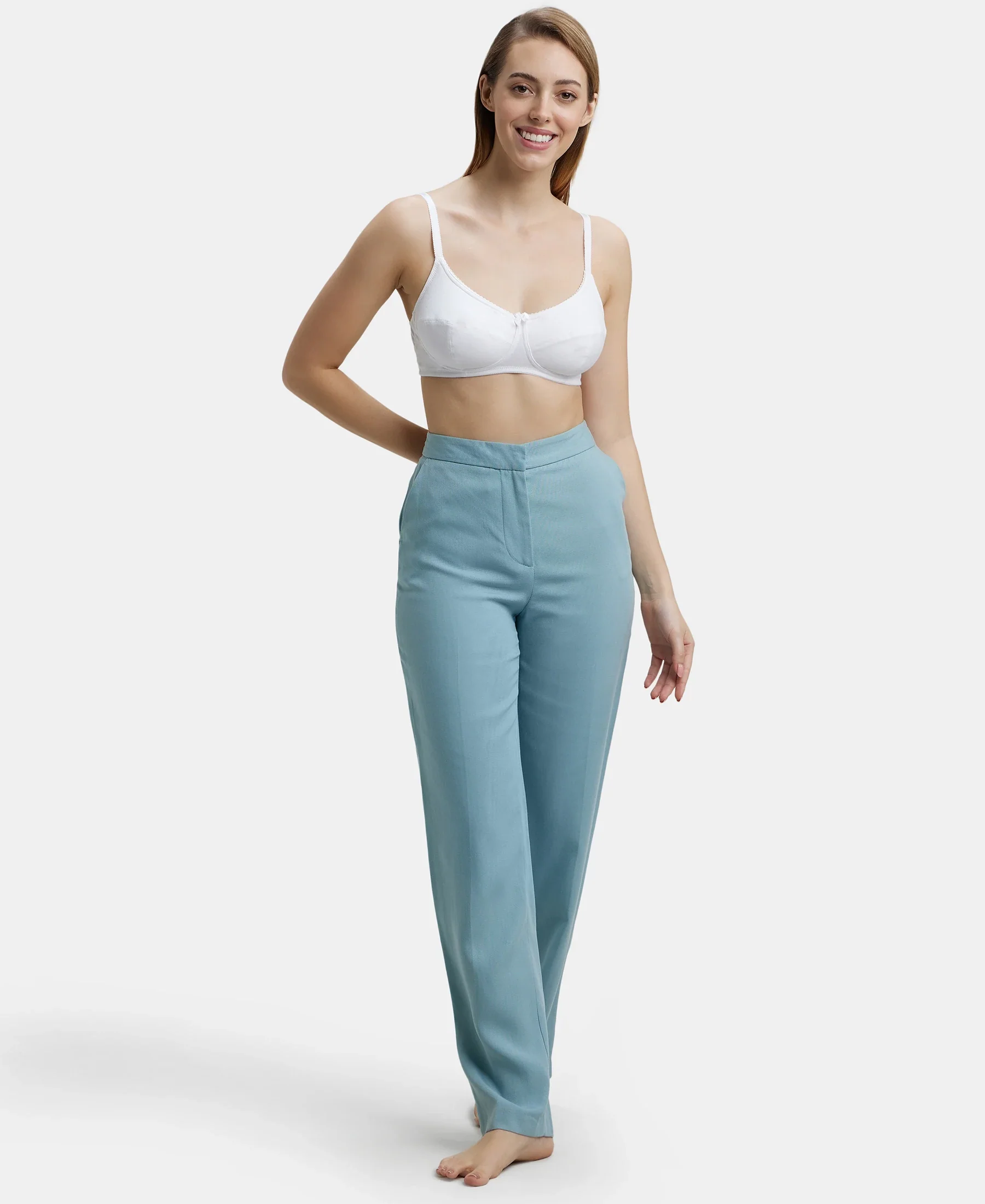 Wirefree Non Padded Super Combed Cotton Elastane Stretch Full Coverage Everyday Bra with Soft Adjustable Straps - White - Image 6