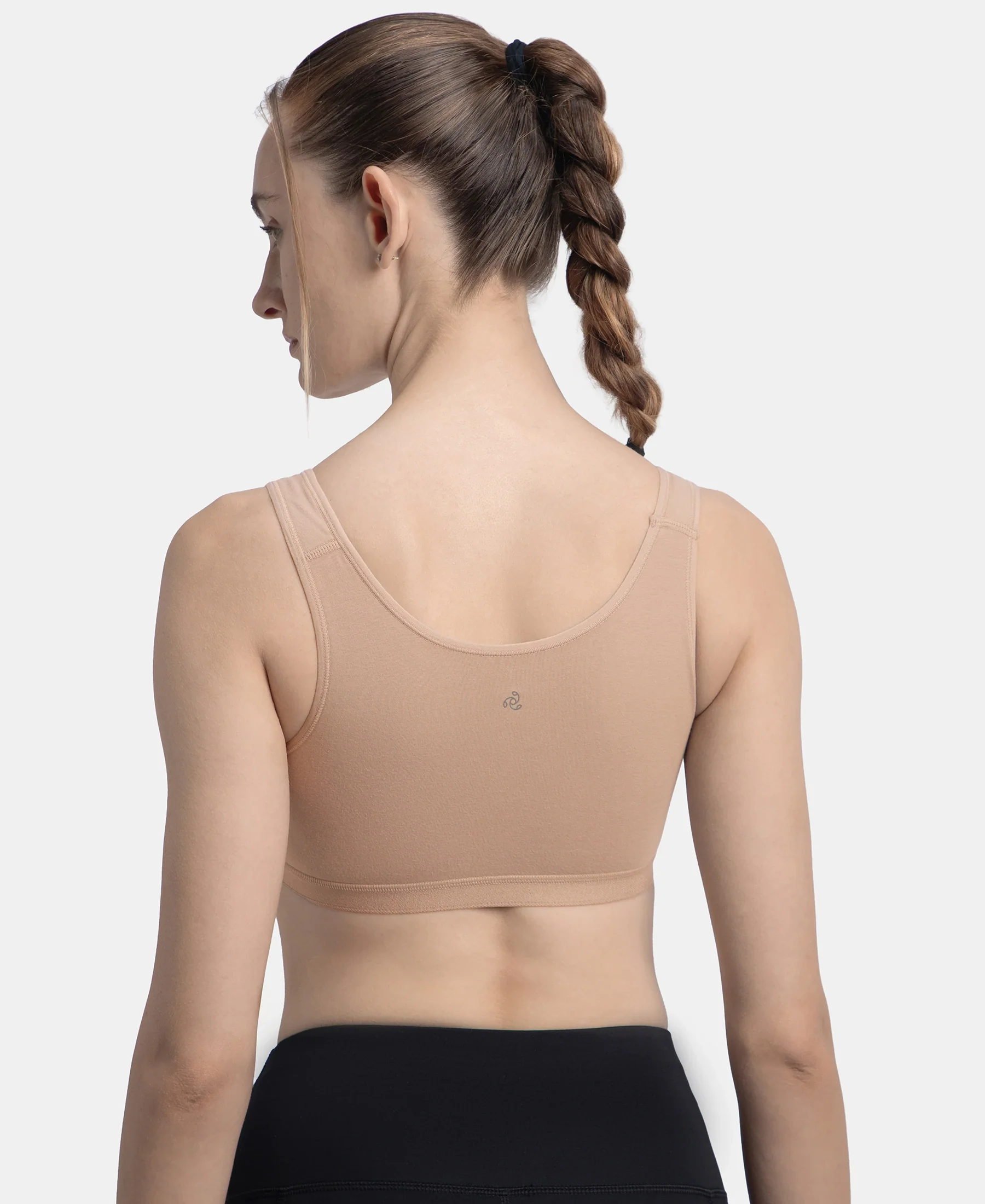 Wirefree Non Padded Super Combed Cotton Elastane Stretch Full Coverage Slip-On Active Bra with Wider Straps and Moisture Move Treatment - Mocha - Image 3