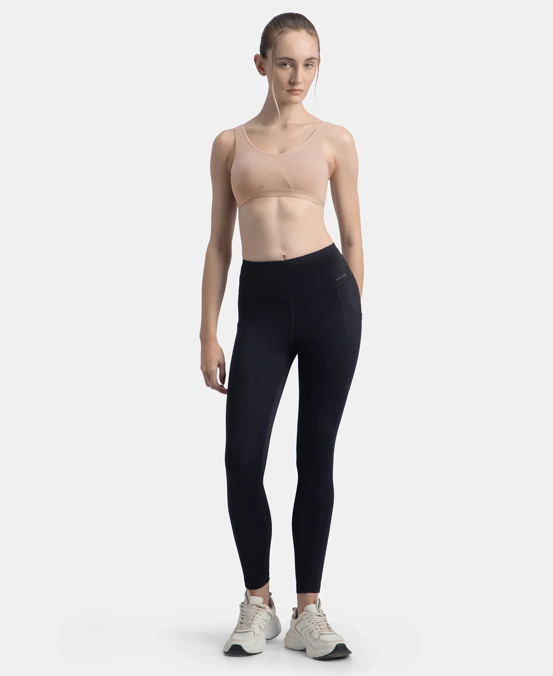 Wirefree Non Padded Super Combed Cotton Elastane Stretch Full Coverage Slip-On Active Bra with Wider Straps and Moisture Move Treatment - Mocha - Image 4