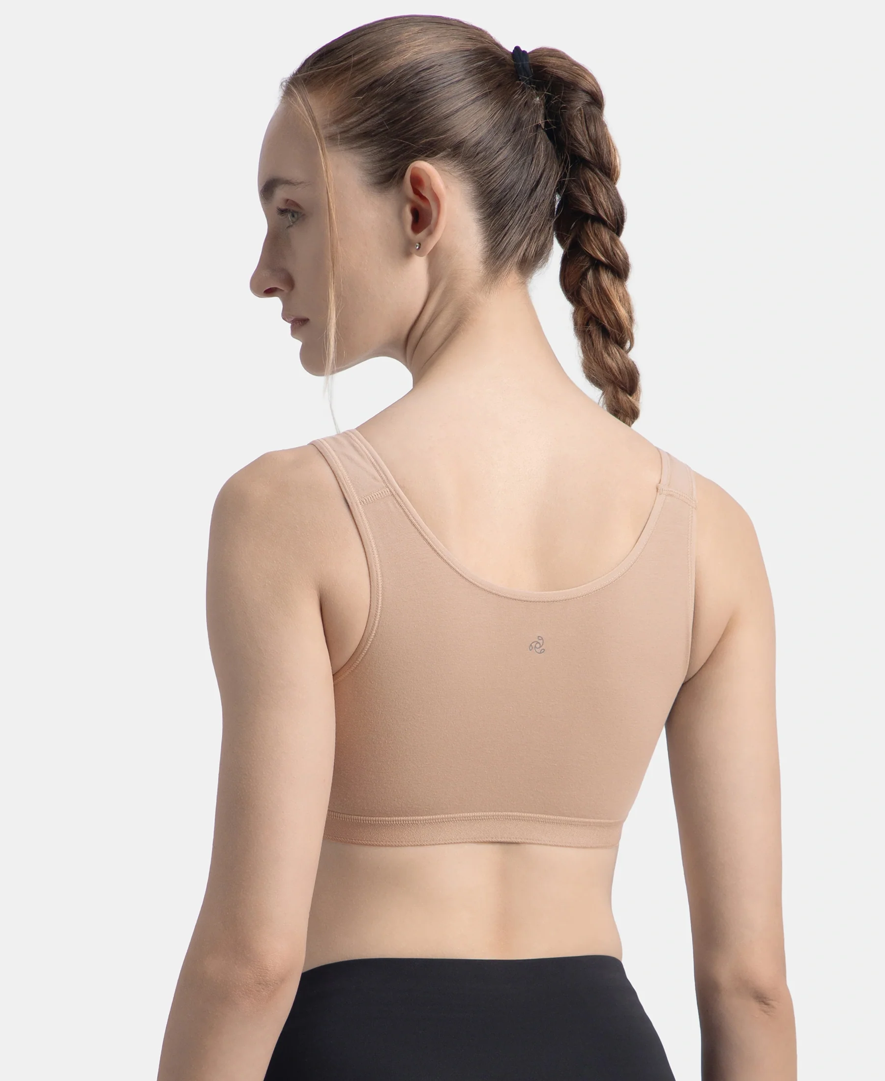 Wirefree Non Padded Super Combed Cotton Elastane Stretch Full Coverage Slip-On Active Bra with Wider Straps and Moisture Move Treatment - Mocha - Image 8