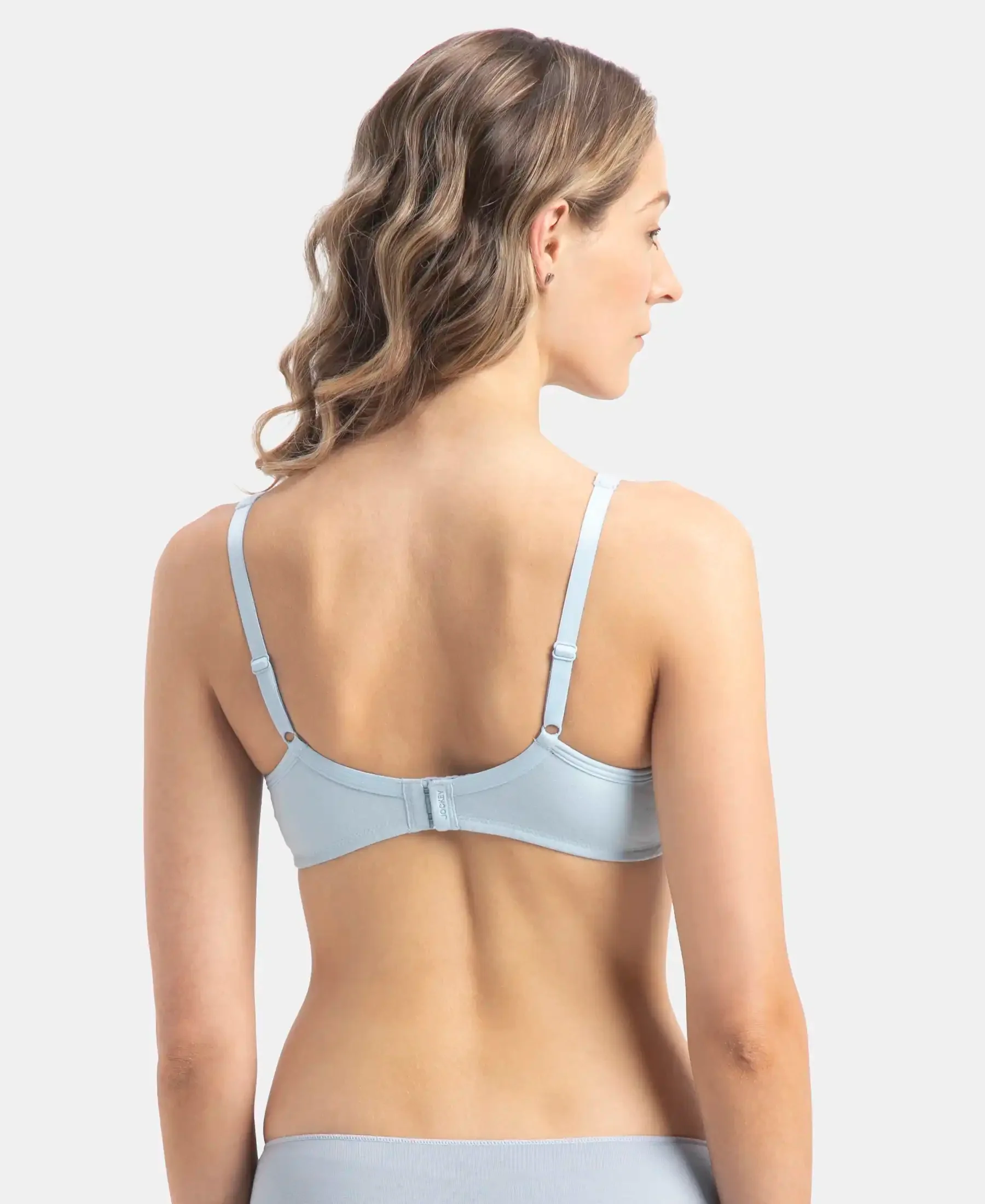 Wirefree Non Padded Super Combed Cotton Elastane Stretch Medium Coverage Everyday Bra with Concealed Shaper Panel - Angel Falls - Image 3