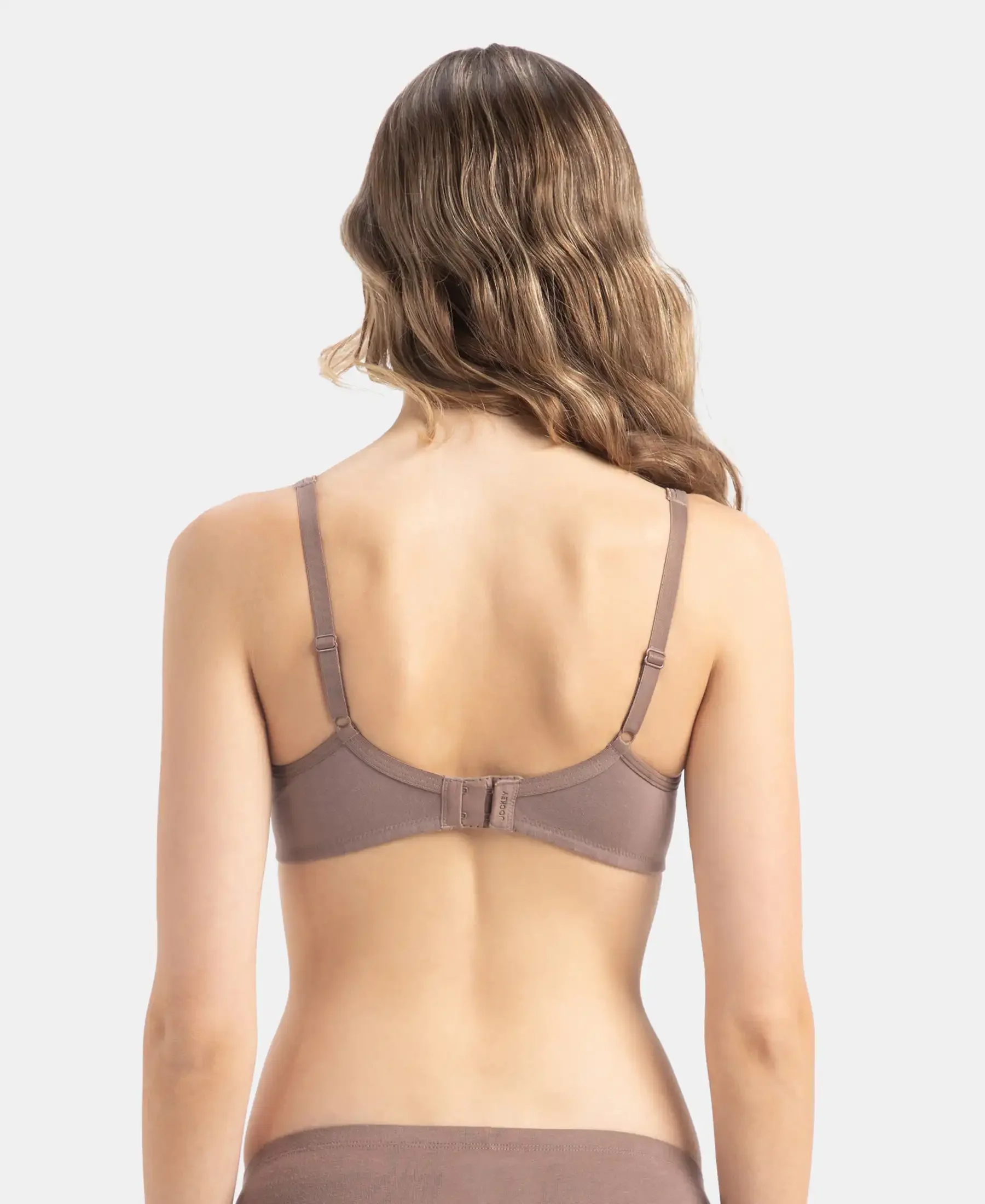 Wirefree Non Padded Super Combed Cotton Elastane Stretch Medium Coverage Everyday Bra with Concealed Shaper Panel - Deep Taupe - Image 3
