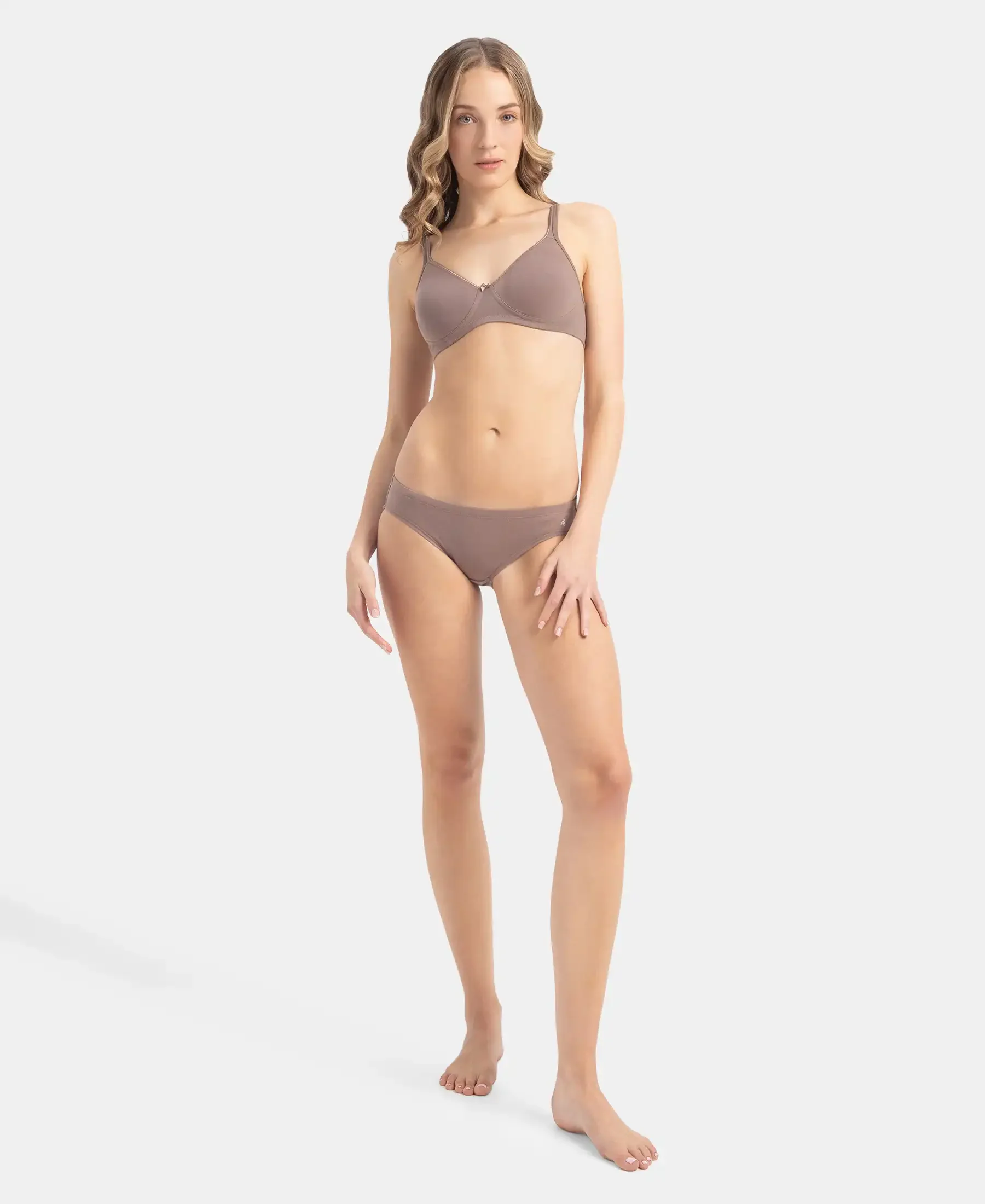 Wirefree Non Padded Super Combed Cotton Elastane Stretch Medium Coverage Everyday Bra with Concealed Shaper Panel - Deep Taupe - Image 4