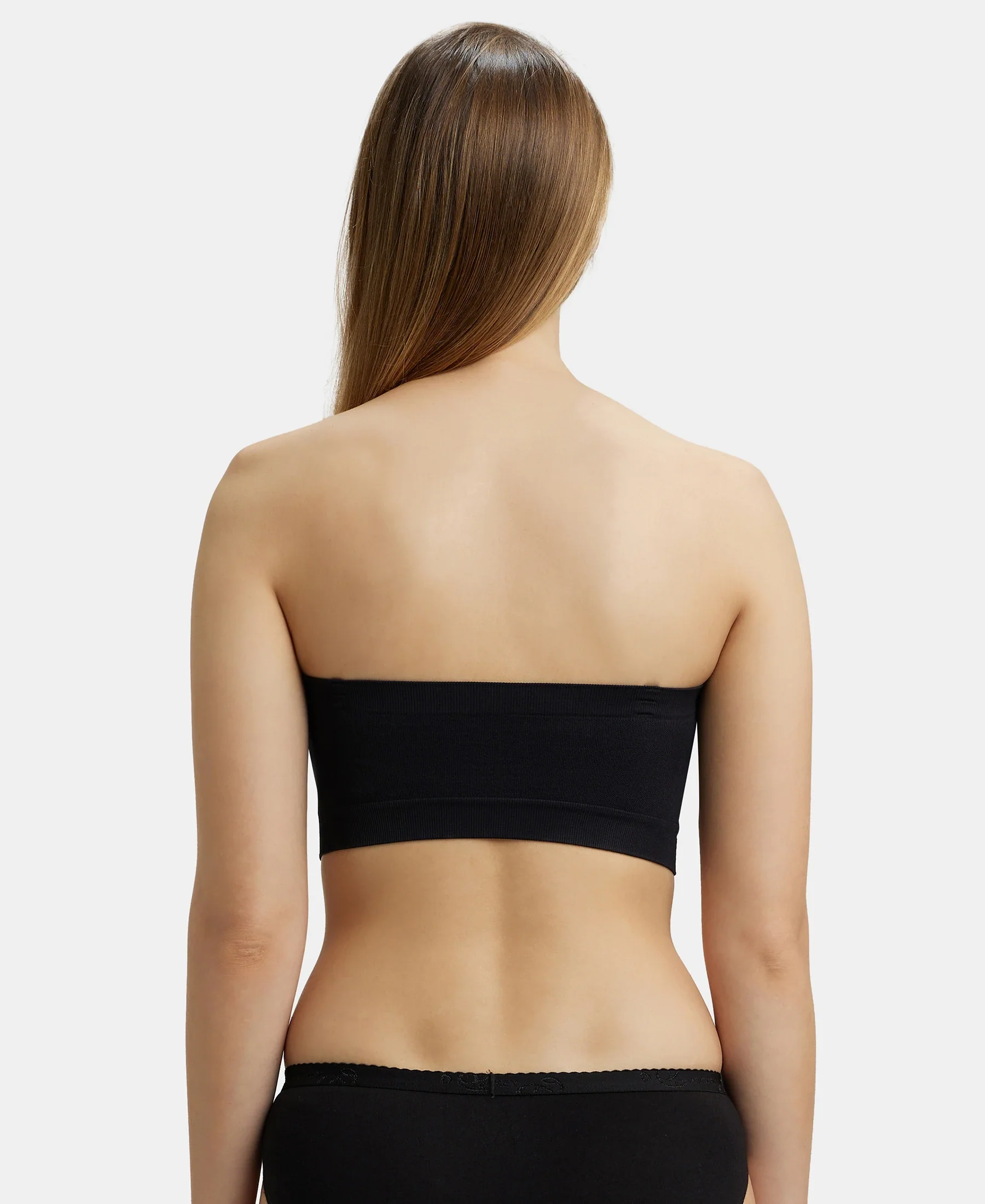 Wirefree Padded Micro Touch Nylon Elastane Stretch Bandeau Bra with Removable Pads and Detachable Transparent Straps - Black - Image 3