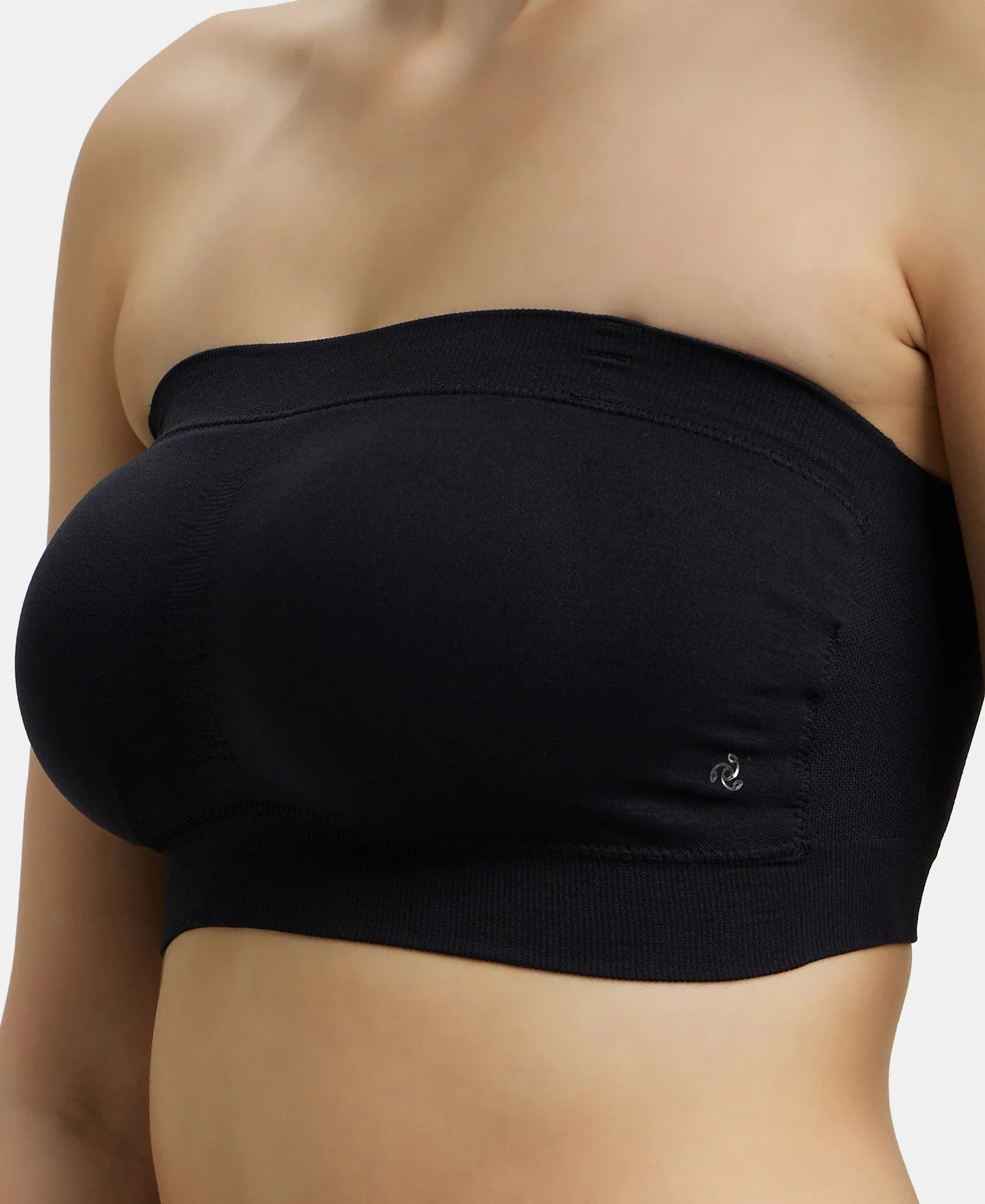 Wirefree Padded Micro Touch Nylon Elastane Stretch Bandeau Bra with Removable Pads and Detachable Transparent Straps - Black - Image 7
