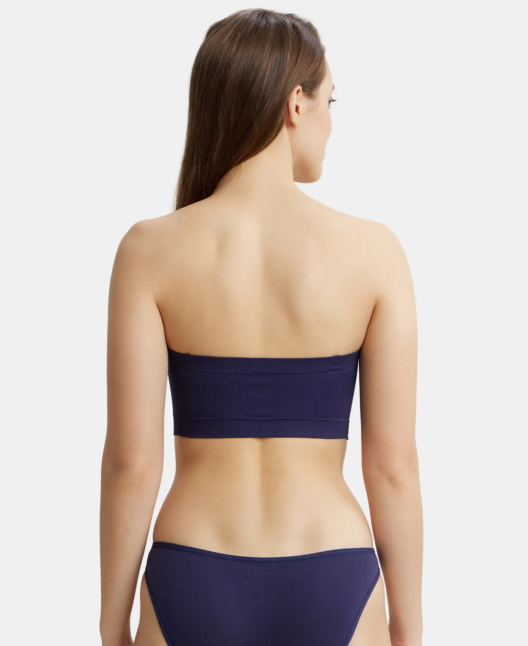 Wirefree Padded Micro Touch Nylon Elastane Stretch Bandeau Bra with Removable Pads and Detachable Transparent Straps - Classic Navy - Image 3