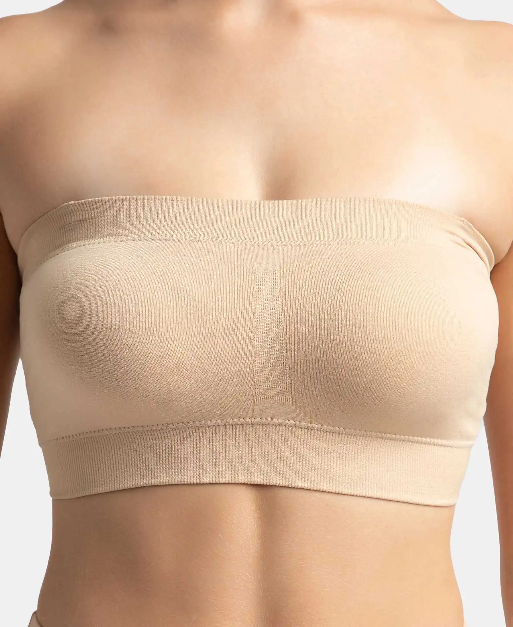 Wirefree Padded Micro Touch Nylon Elastane Stretch Bandeau Bra with Removable Pads and Detachable Transparent Straps - Light Skin - Image 9