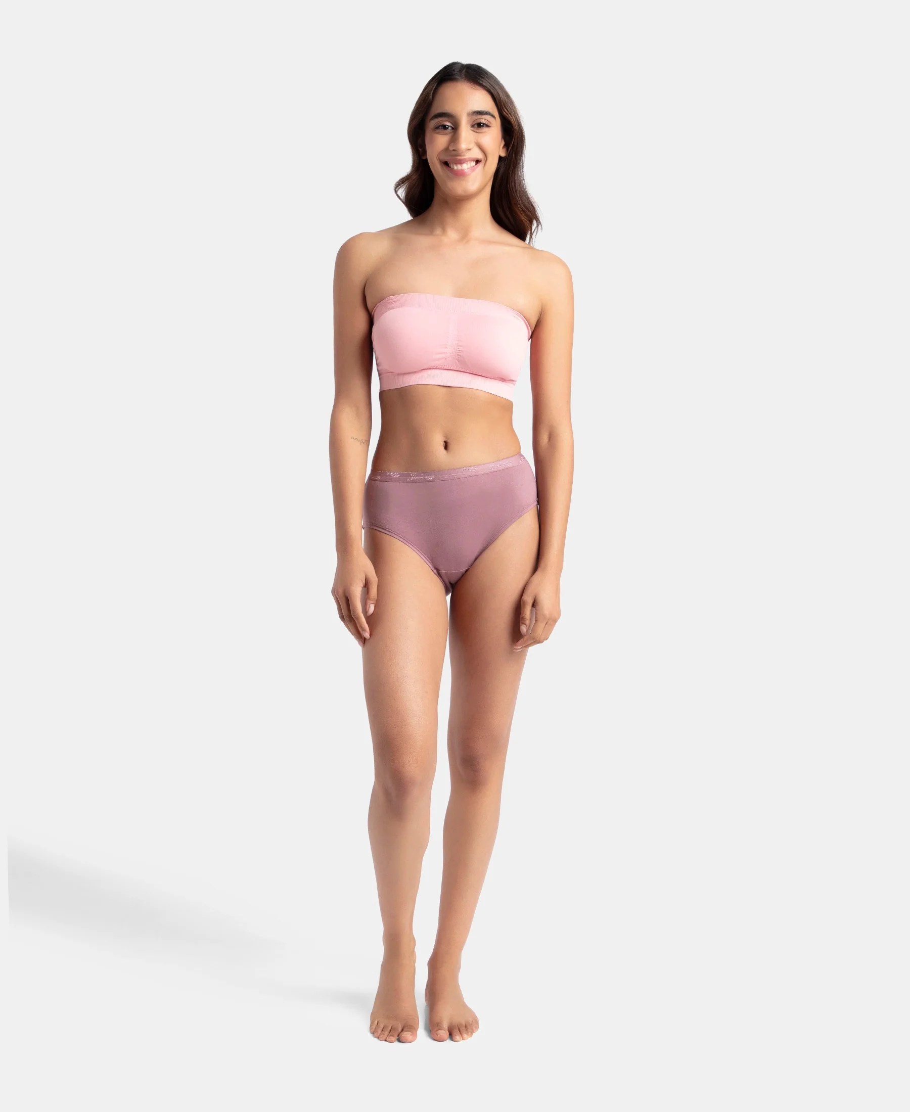 Wirefree Padded Micro Touch Nylon Elastane Stretch Bandeau Bra with Removable Pads and Detachable Transparent Straps - Crush N Blush - Image 4