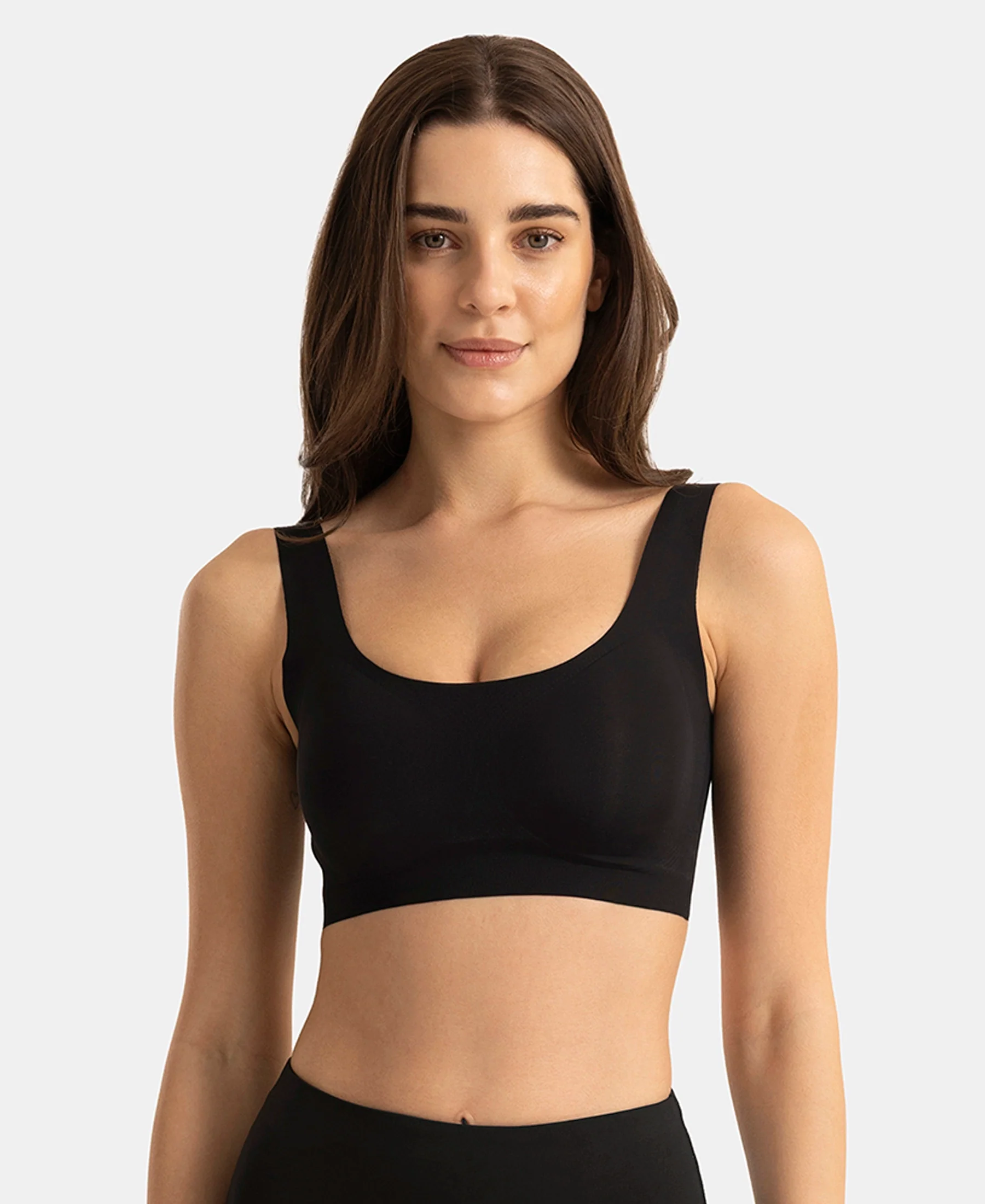 Wirefree Padded Microfiber Elastane Full Coverage Bonded Tech Lounge Bra - Black