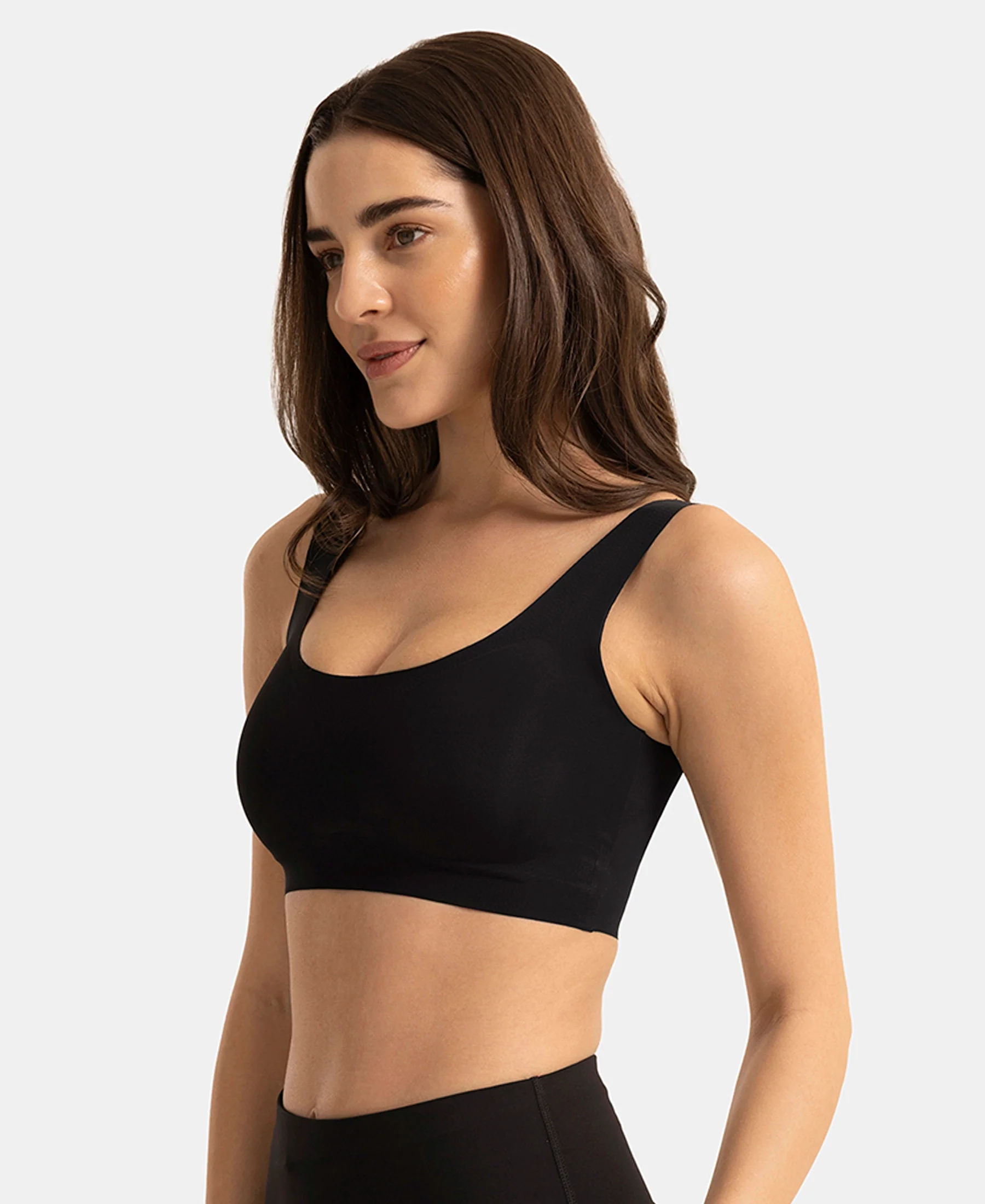 Wirefree Padded Microfiber Elastane Full Coverage Bonded Tech Lounge Bra - Black - Image 2