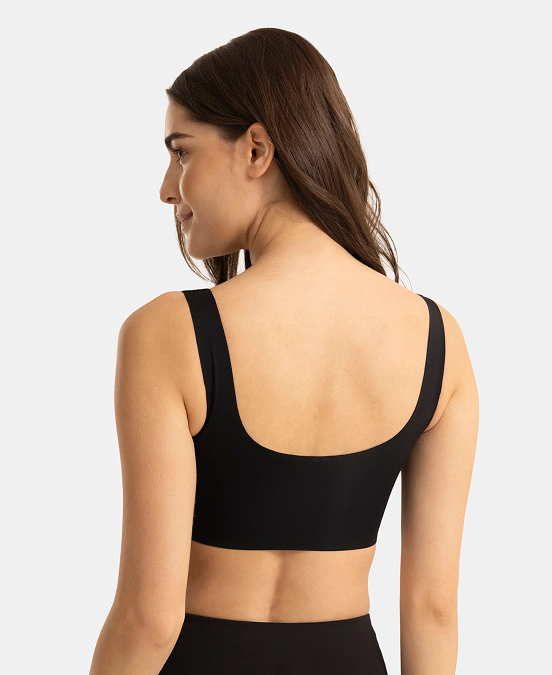 Wirefree Padded Microfiber Elastane Full Coverage Bonded Tech Lounge Bra - Black - Image 3