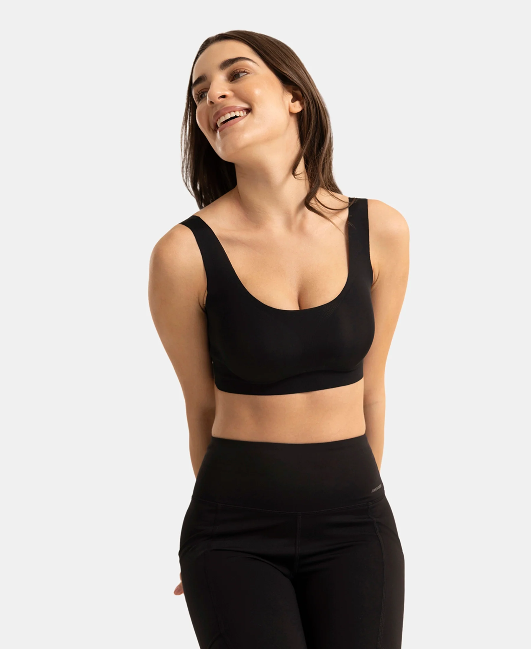 Wirefree Padded Microfiber Elastane Full Coverage Bonded Tech Lounge Bra - Black - Image 5