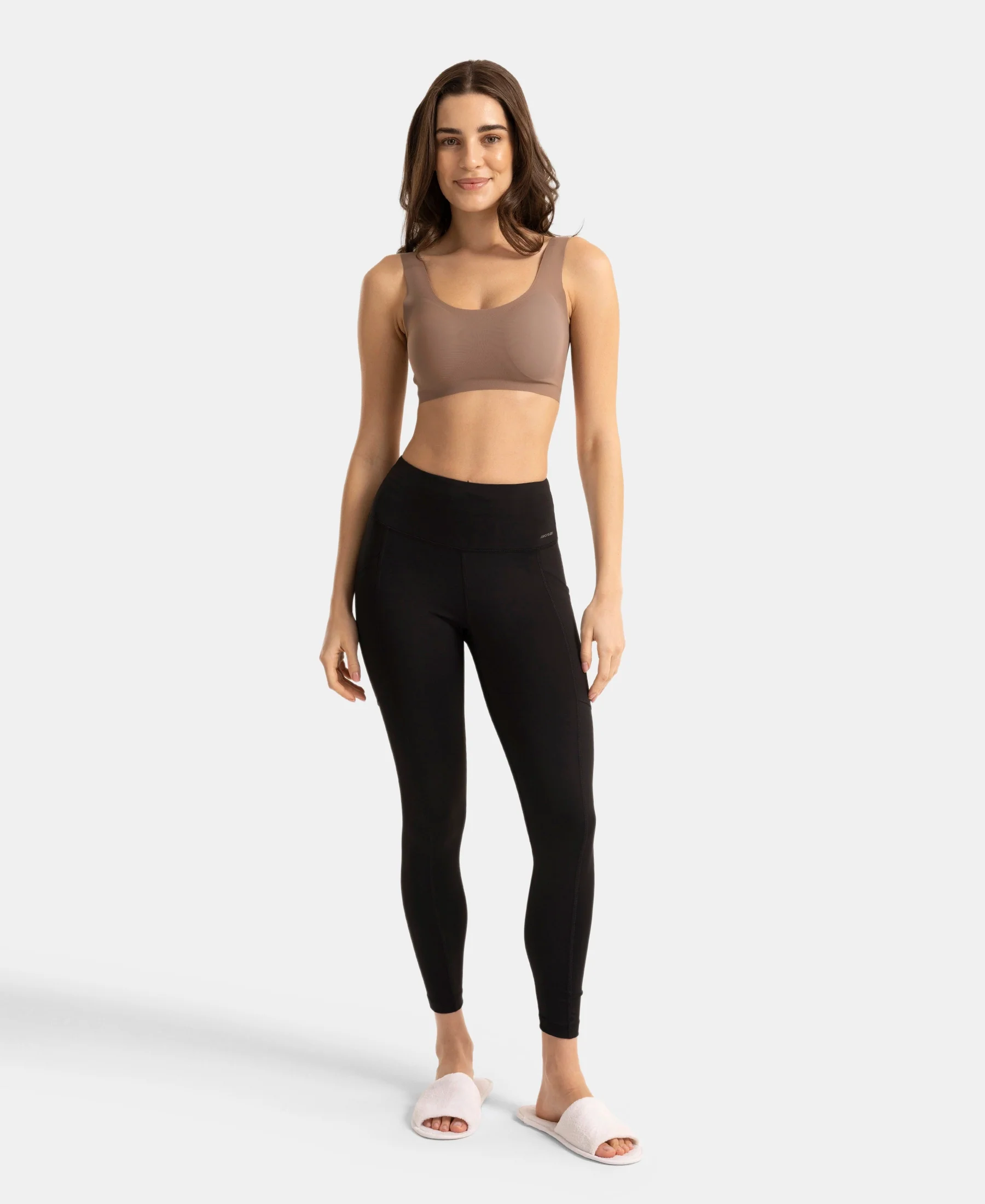 Wirefree Padded Microfiber Elastane Full Coverage Bonded Tech Lounge Bra - Deep Taupe - Image 4