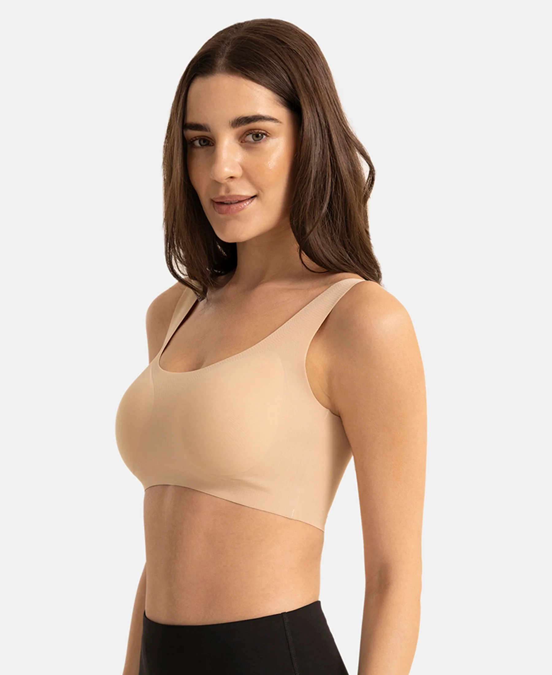 Wirefree Padded Microfiber Elastane Full Coverage Bonded Tech Lounge Bra - Skin - Image 2