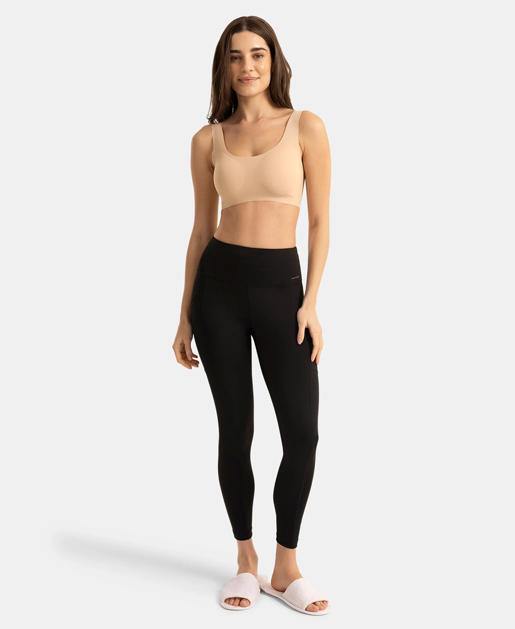 Wirefree Padded Microfiber Elastane Full Coverage Bonded Tech Lounge Bra - Skin - Image 3