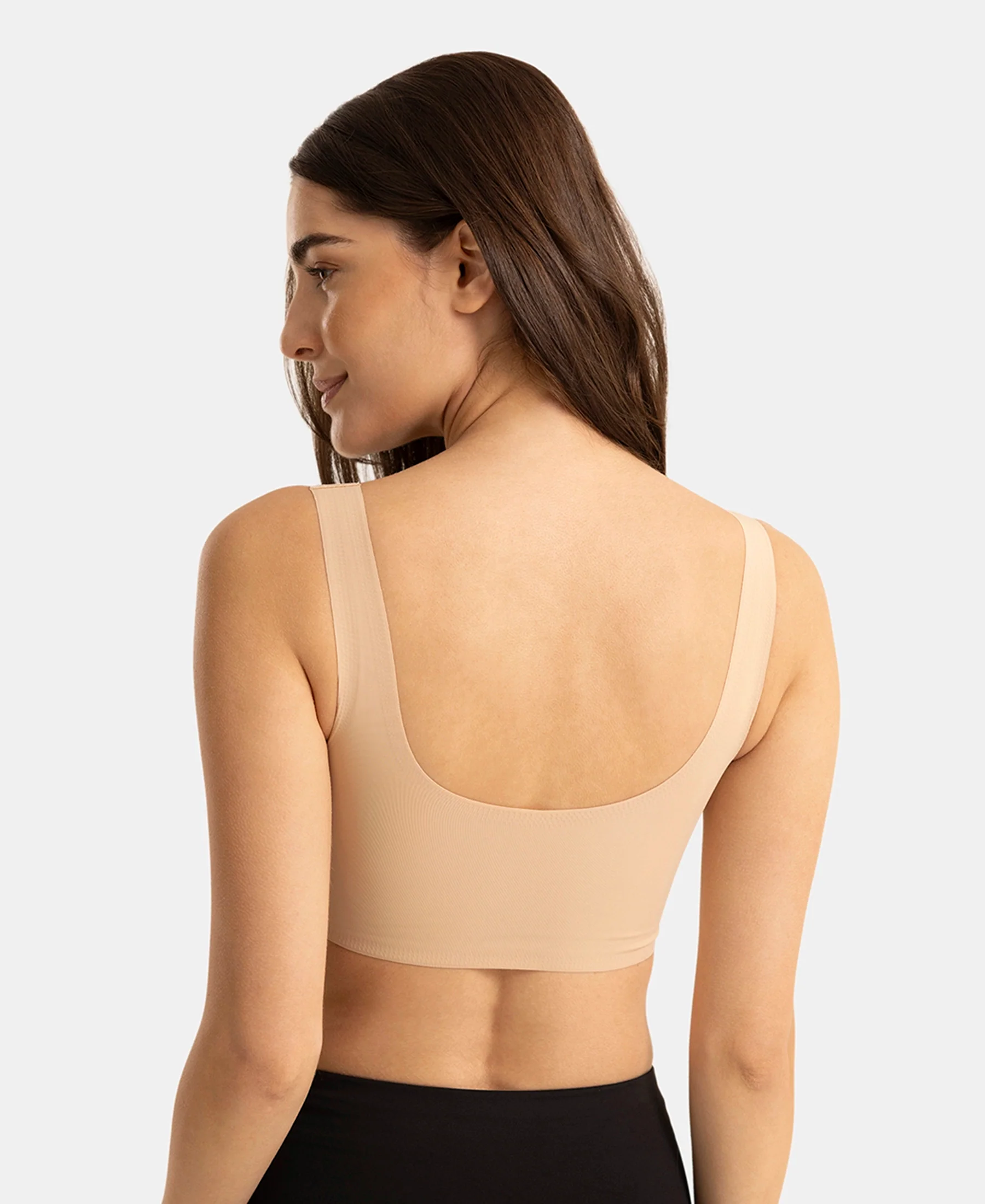 Wirefree Padded Microfiber Elastane Full Coverage Bonded Tech Lounge Bra - Skin - Image 5