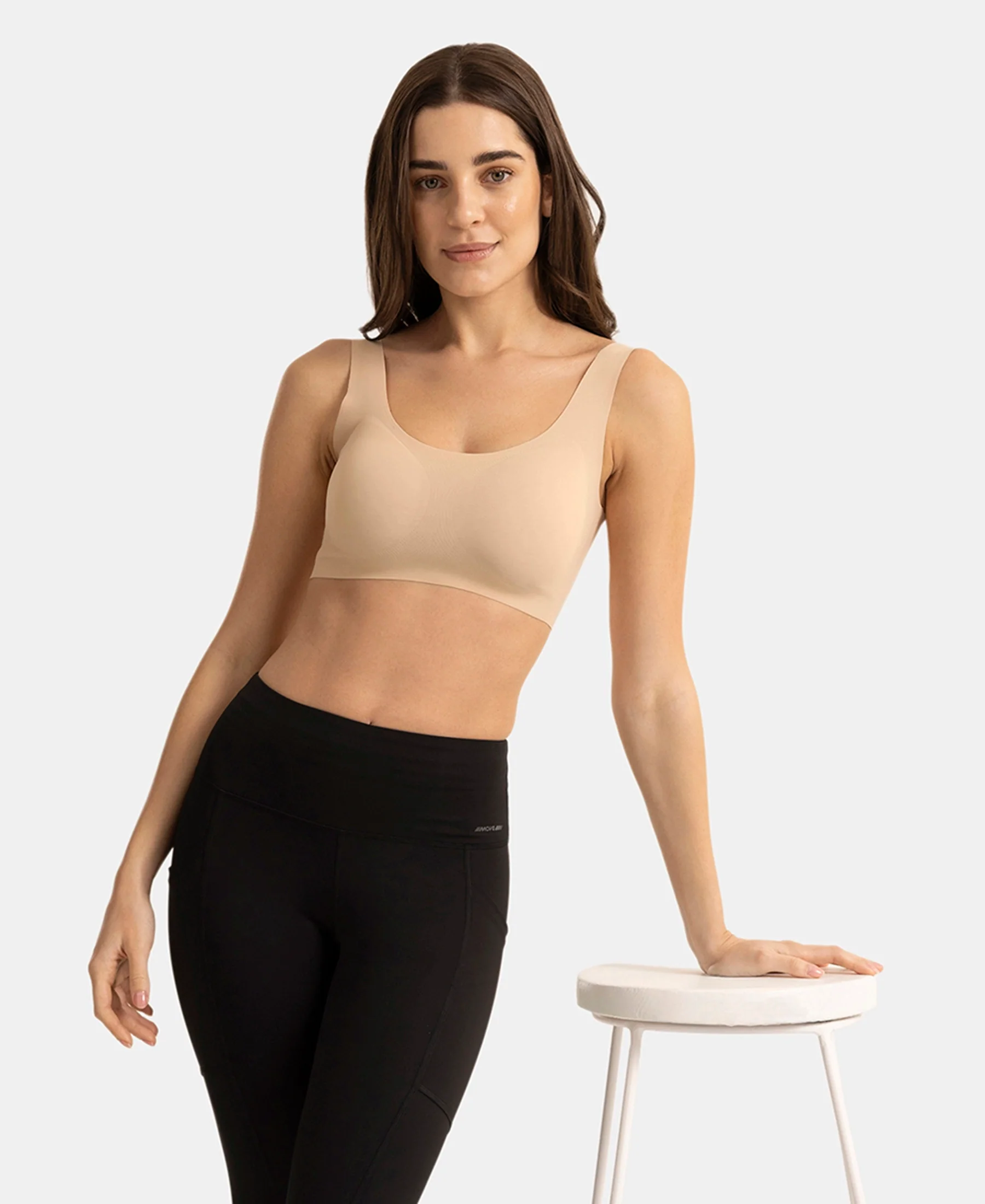 Wirefree Padded Microfiber Elastane Full Coverage Bonded Tech Lounge Bra - Skin - Image 6