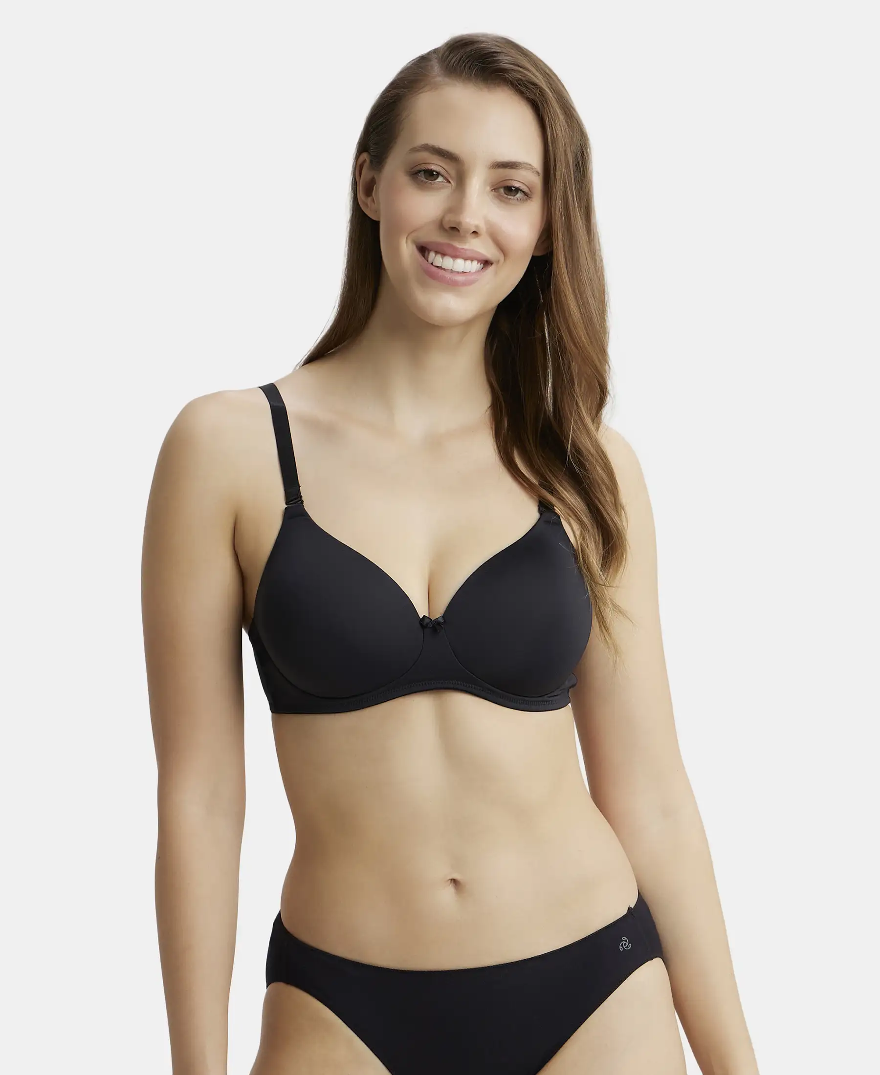 Wirefree Padded Microfiber Elastane Stretch Full Coverage T-Shirt Bra with Magic Under Cup - Black