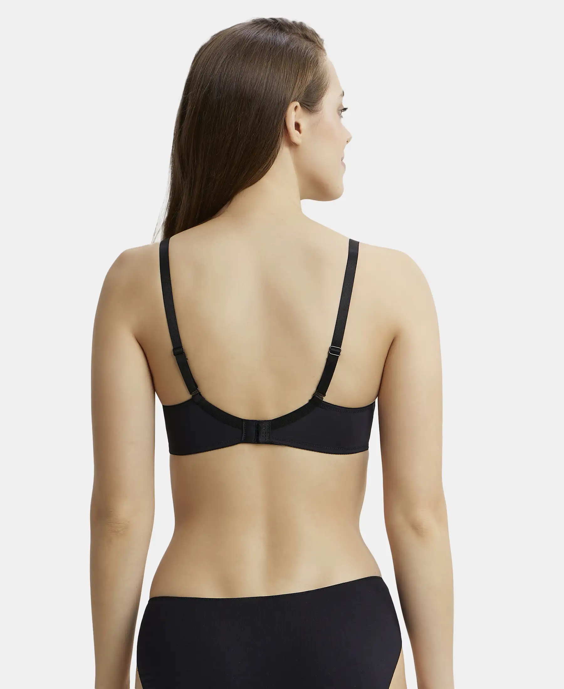 Wirefree Padded Microfiber Elastane Stretch Full Coverage T-Shirt Bra with Magic Under Cup - Black - Image 3