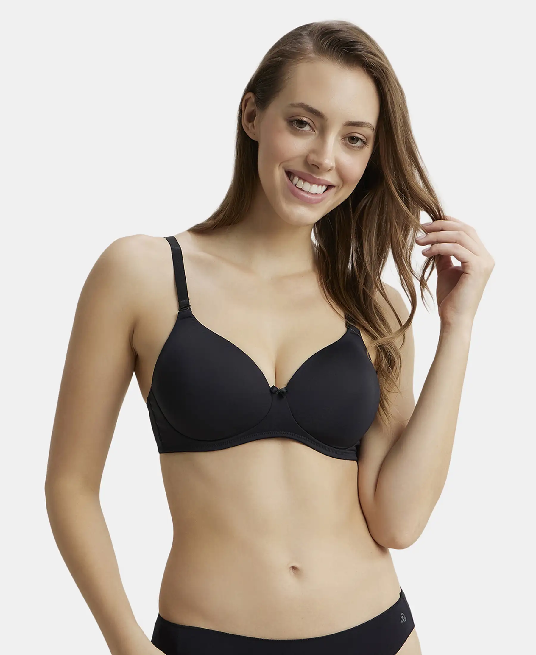 Wirefree Padded Microfiber Elastane Stretch Full Coverage T-Shirt Bra with Magic Under Cup - Black - Image 5