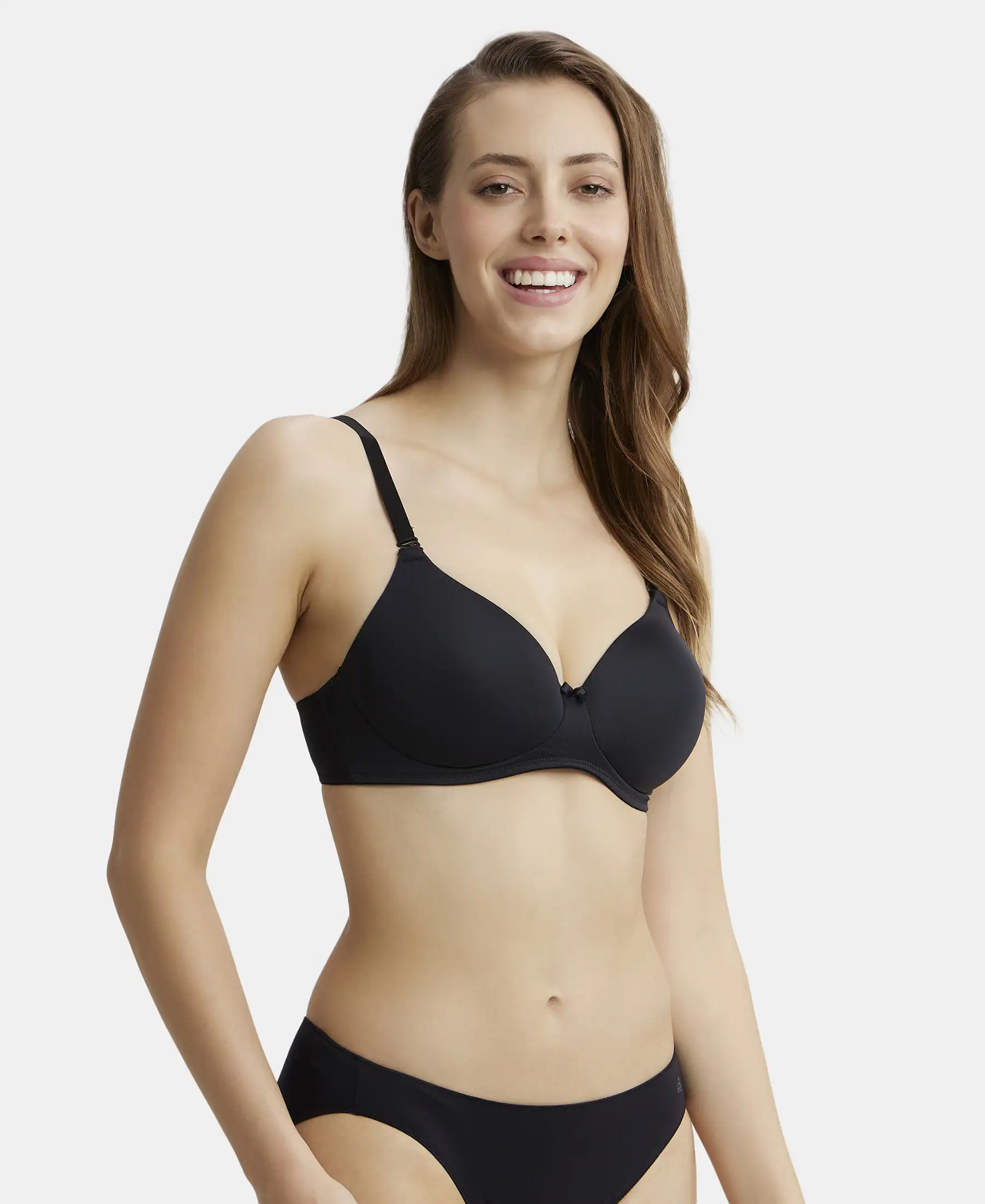Wirefree Padded Microfiber Elastane Stretch Full Coverage T-Shirt Bra with Magic Under Cup - Black - Image 6