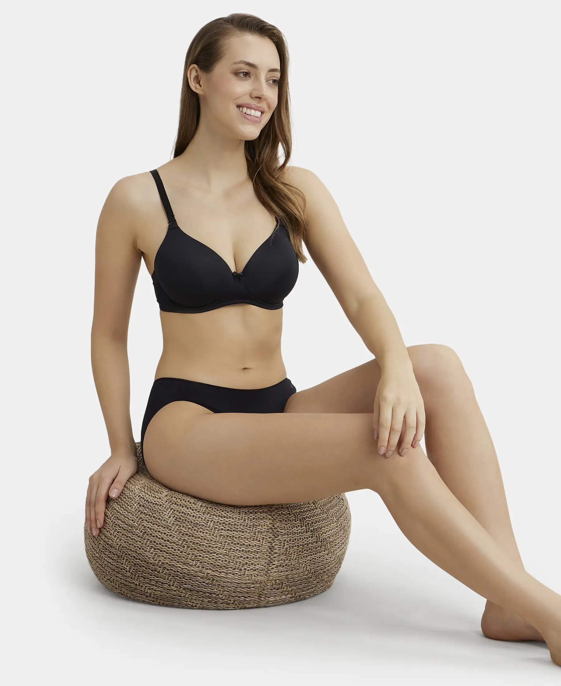 Wirefree Padded Microfiber Elastane Stretch Full Coverage T-Shirt Bra with Magic Under Cup - Black - Image 7
