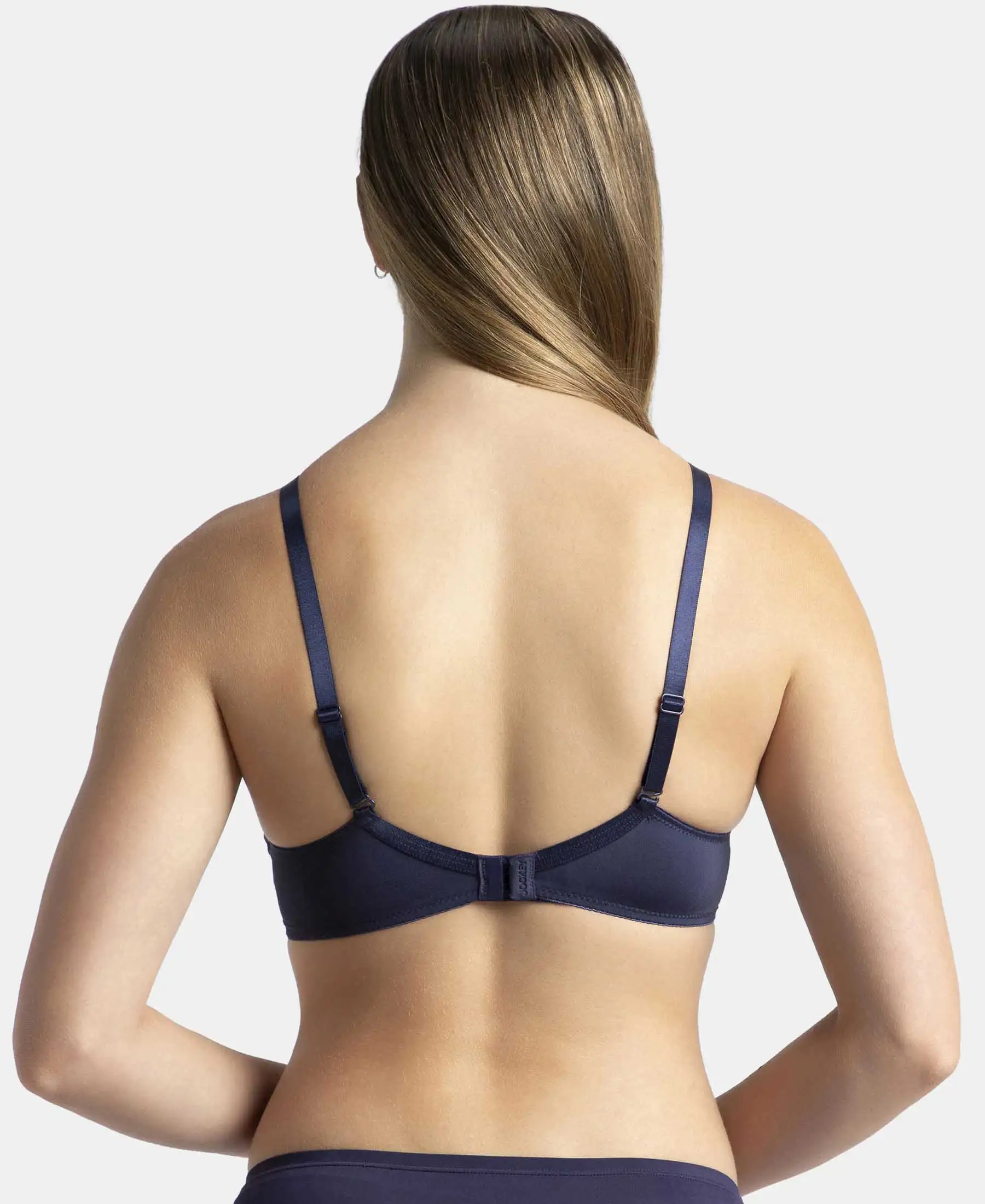 Wirefree Padded Microfiber Elastane Stretch Full Coverage T-Shirt Bra with Magic Under Cup - Classic Navy - Image 3