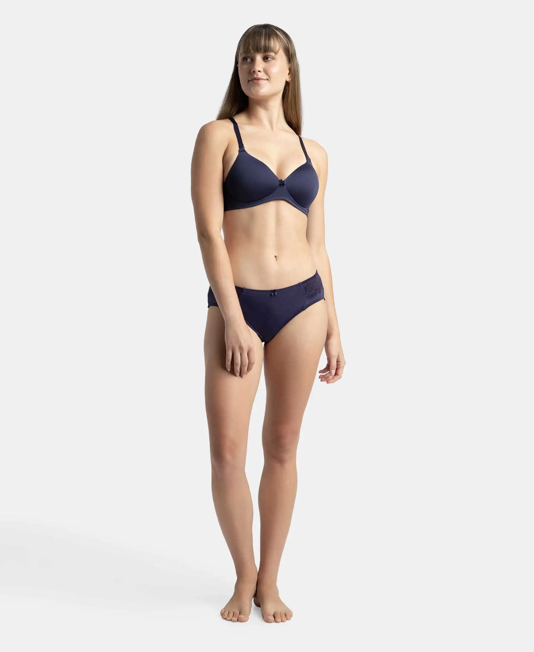 Wirefree Padded Microfiber Elastane Stretch Full Coverage T-Shirt Bra with Magic Under Cup - Classic Navy - Image 4
