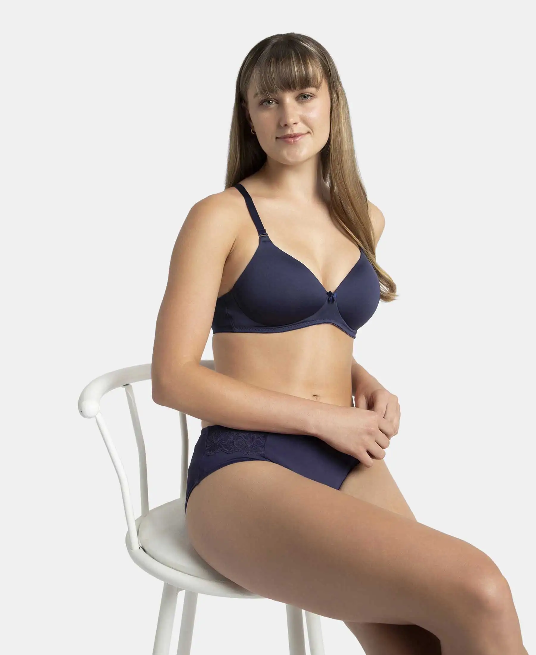 Wirefree Padded Microfiber Elastane Stretch Full Coverage T-Shirt Bra with Magic Under Cup - Classic Navy - Image 5