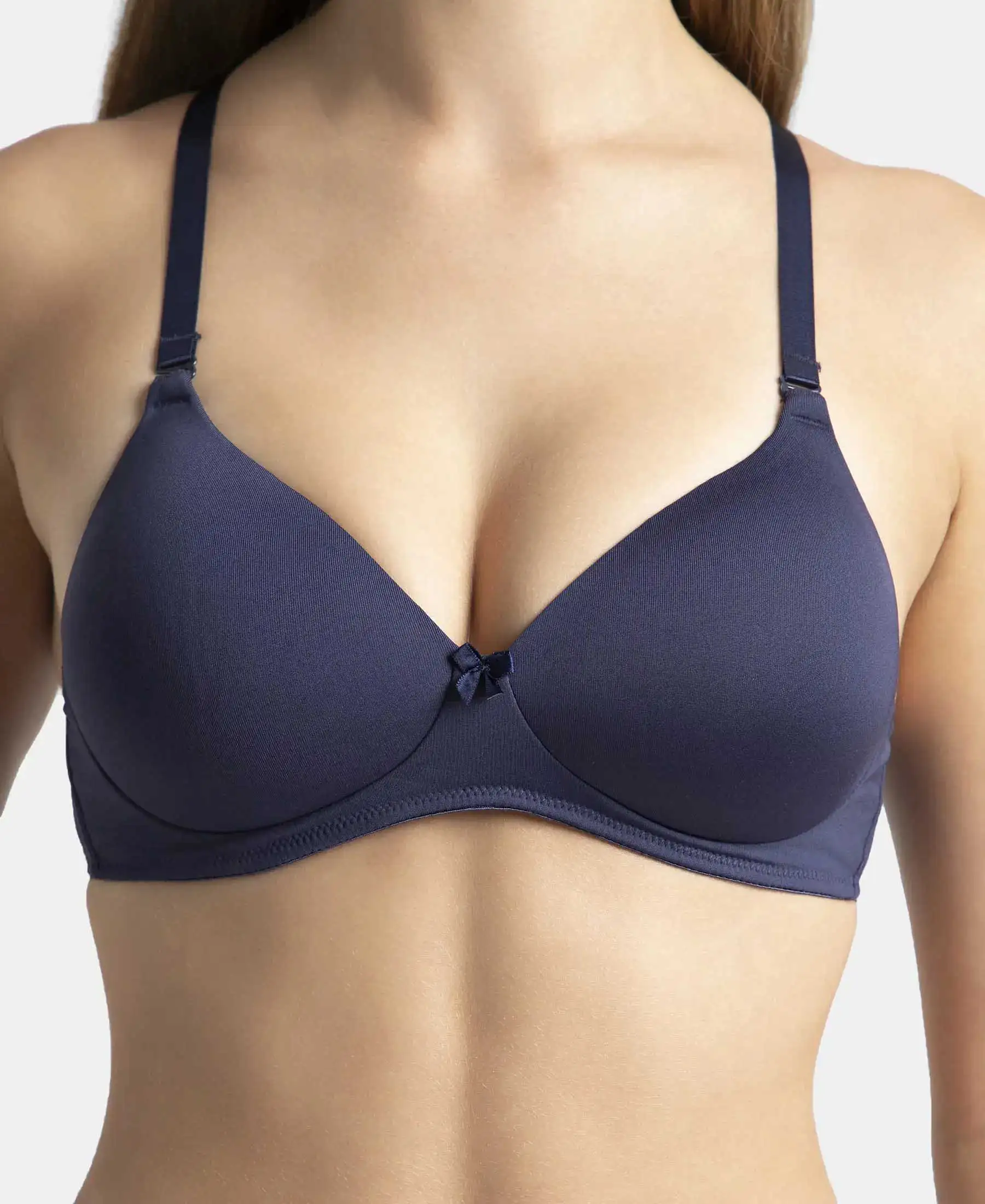 Wirefree Padded Microfiber Elastane Stretch Full Coverage T-Shirt Bra with Magic Under Cup - Classic Navy - Image 7
