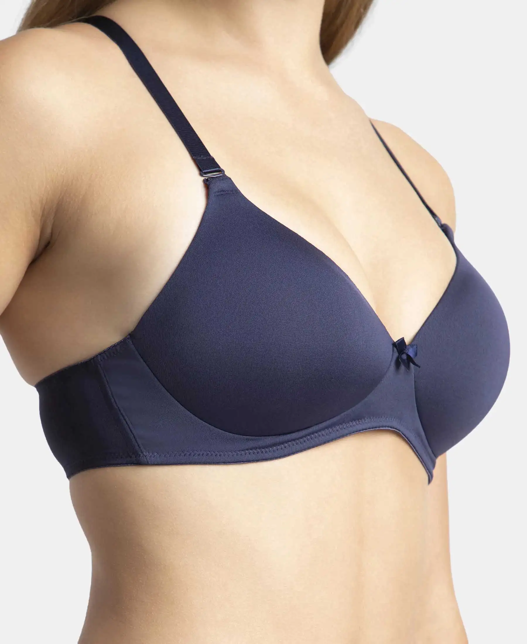 Wirefree Padded Microfiber Elastane Stretch Full Coverage T-Shirt Bra with Magic Under Cup - Classic Navy - Image 8