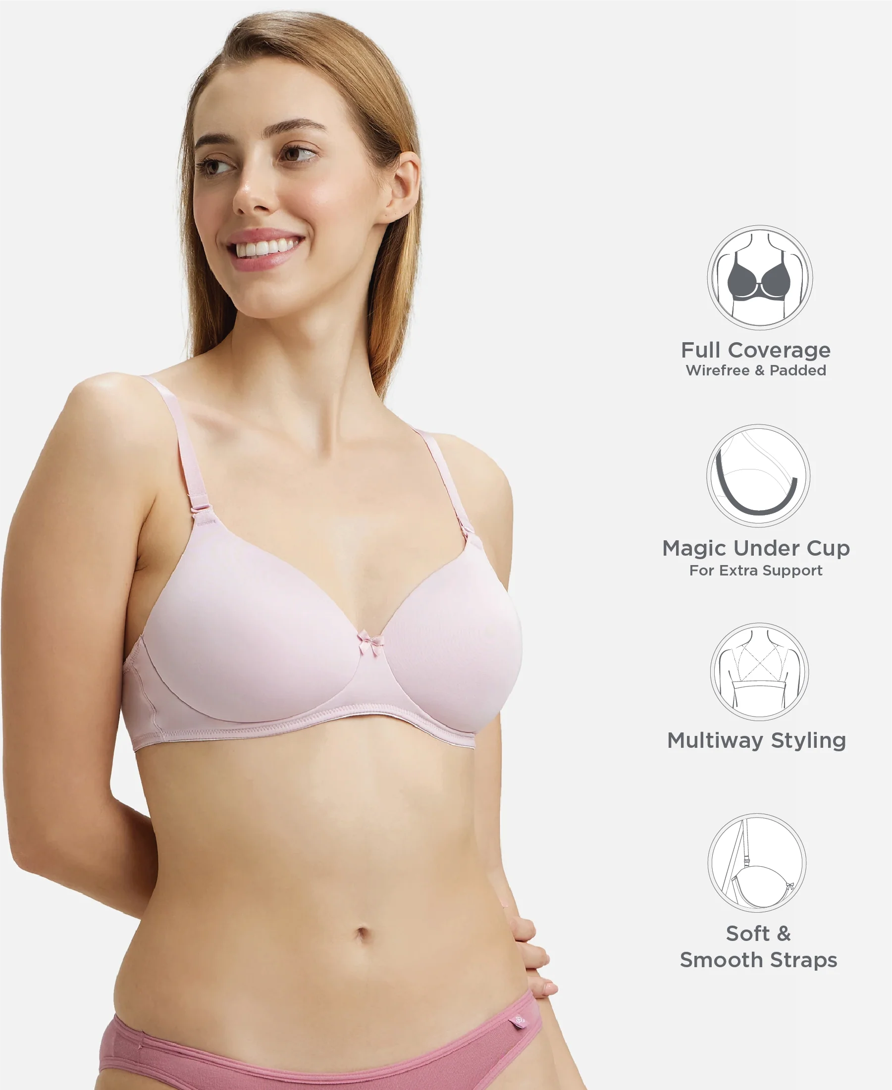 Wirefree Padded Microfiber Elastane Stretch Full Coverage T-Shirt Bra with Magic Under Cup - Fragrant Lily - Image 2