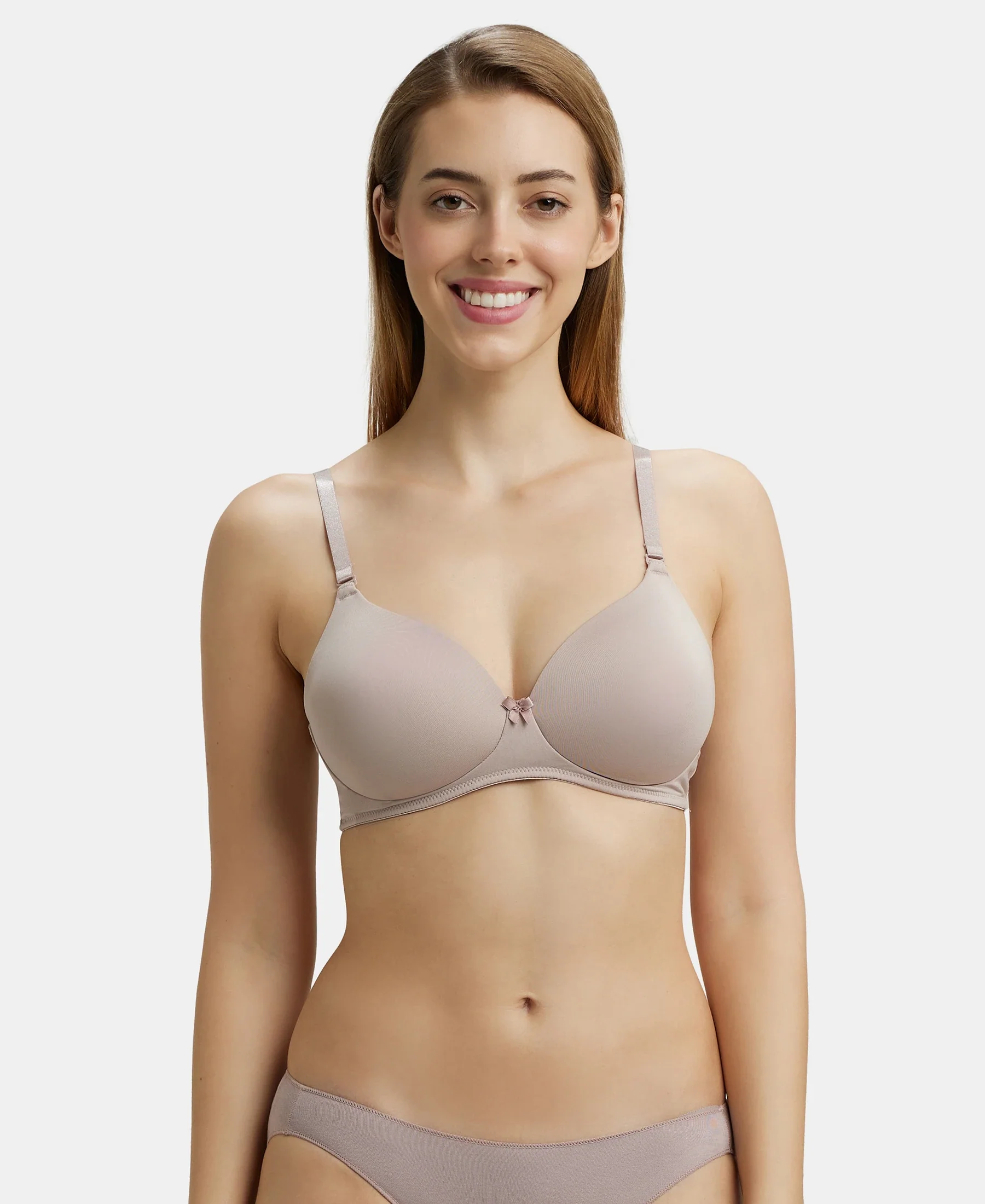 Wirefree Padded Microfiber Elastane Stretch Full Coverage T-Shirt Bra with Magic Under Cup - Mocha