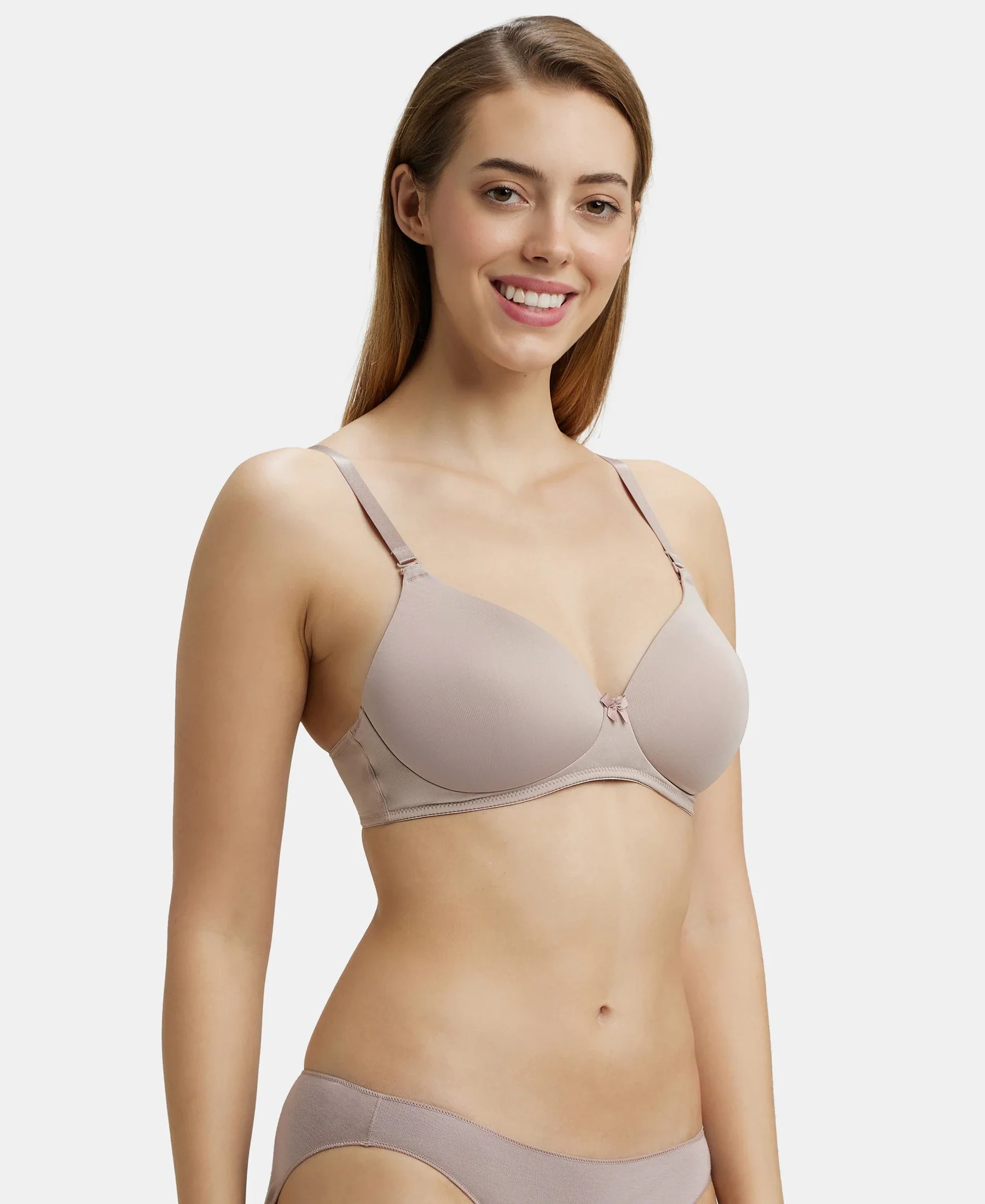 Wirefree Padded Microfiber Elastane Stretch Full Coverage T-Shirt Bra with Magic Under Cup - Mocha - Image 6